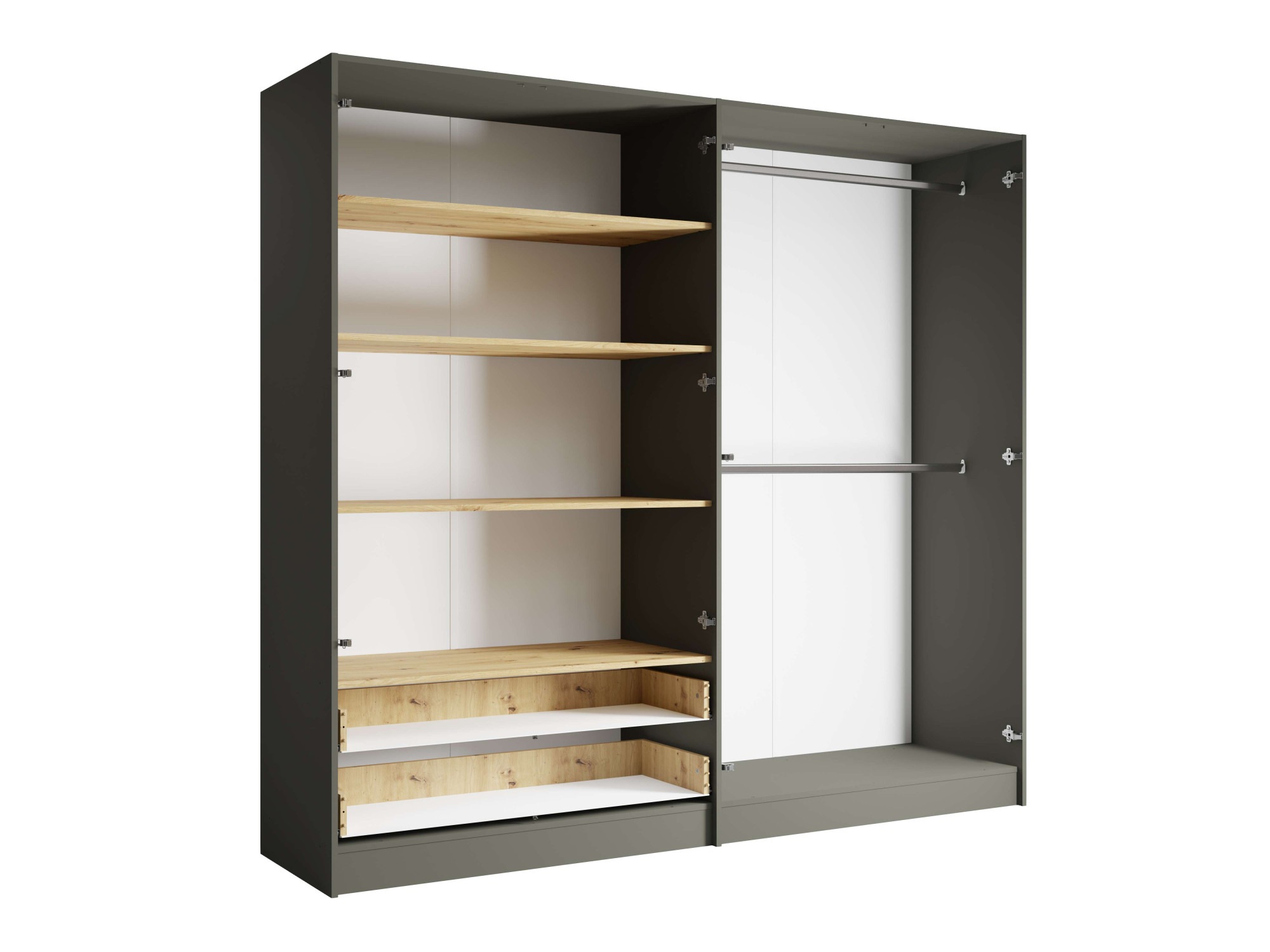 INOSIGN Kleiderschrank »Kleiderschrank Loreto mit Schubkästen und Spiegel, B/T/H 220/54/202 cm«, Schrank mit Drehtüren und Schubladen, Spiegel und MDF-Lamellen