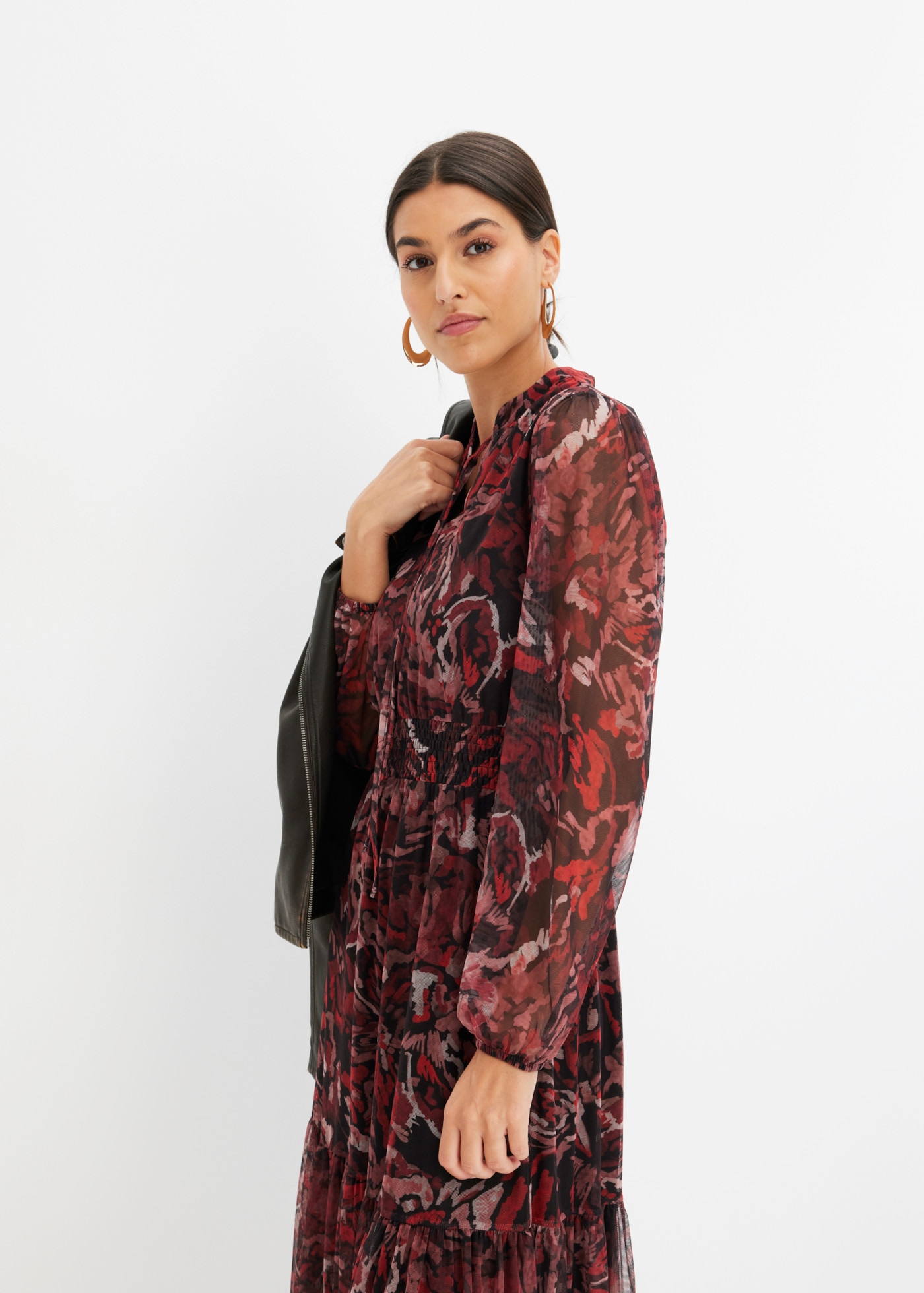 bonprix Midikleid mit Volants-Detail, ausgestellt, feminin