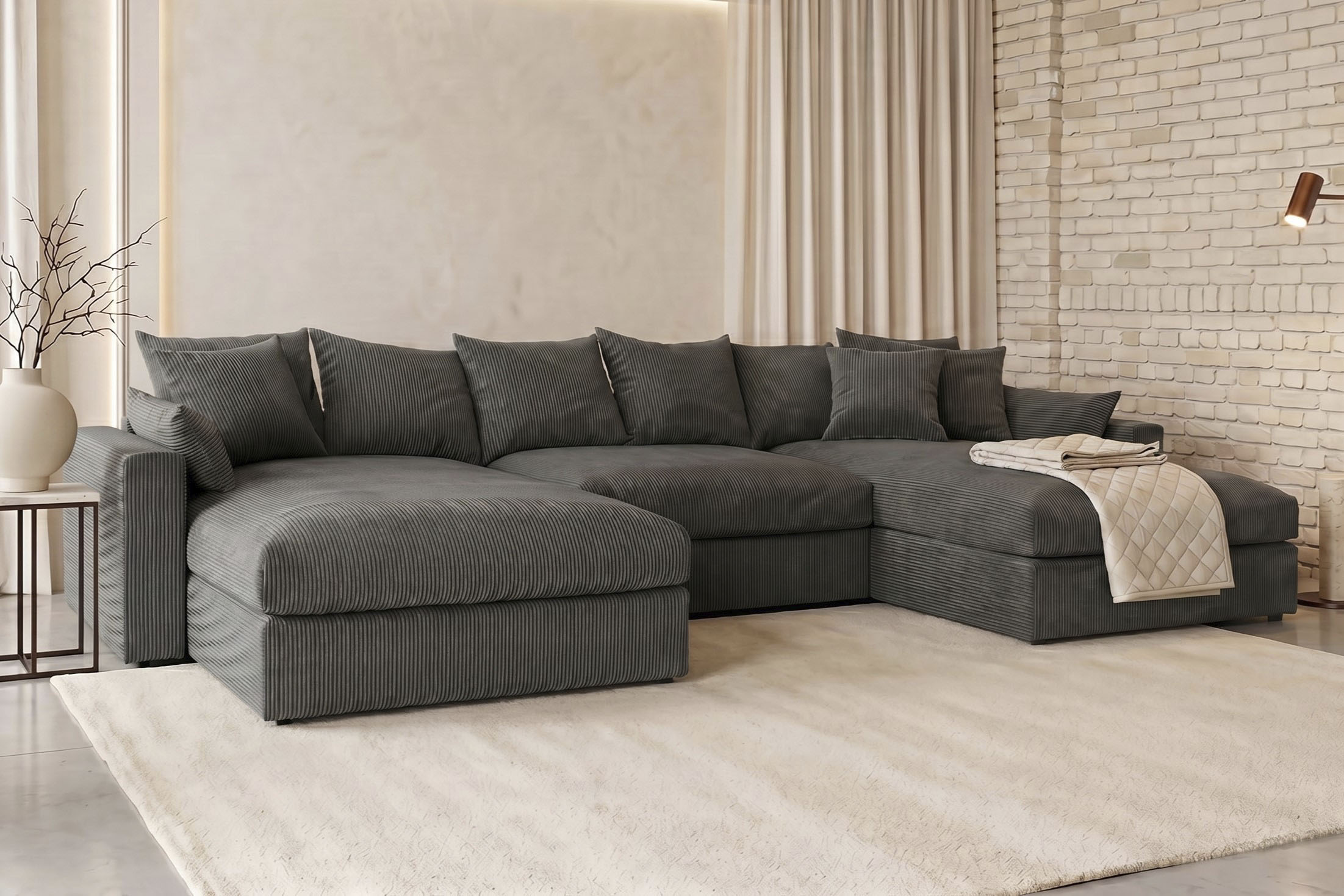 OTTO home Wohnlandschaft "Cosy Lounge U-Form, Breite 385 cm" Mega-Sofa mit Cordstoff bezogen, mit Federkern & 5 Zierkissen