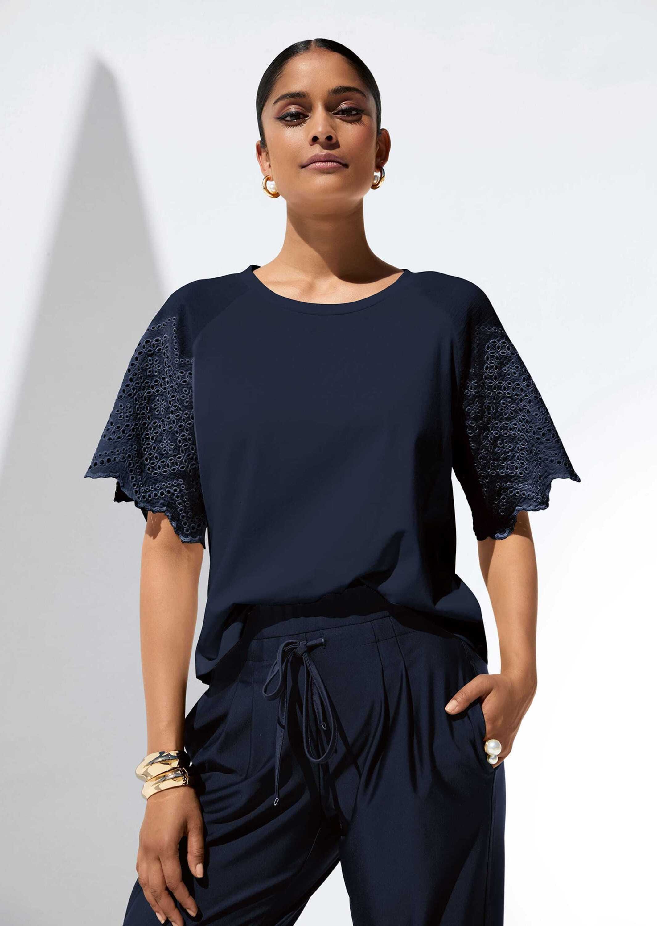 MADELEINE Shirtbluse »Blusenshirt Kurzes Blusen-Shirt im Material-Mix«