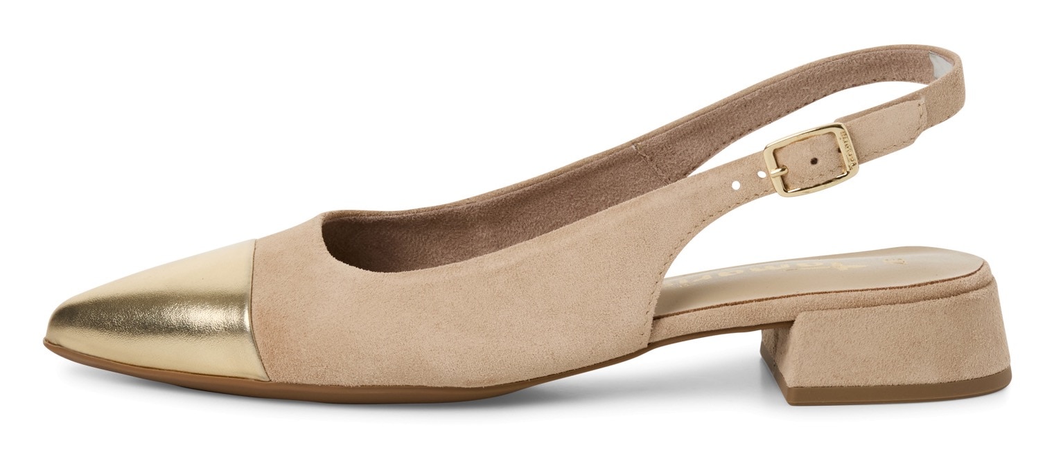 Tamaris Slingpumps, Blockabsatz, Abendschuh, Businessschuh mit goldfarbenem Besatz