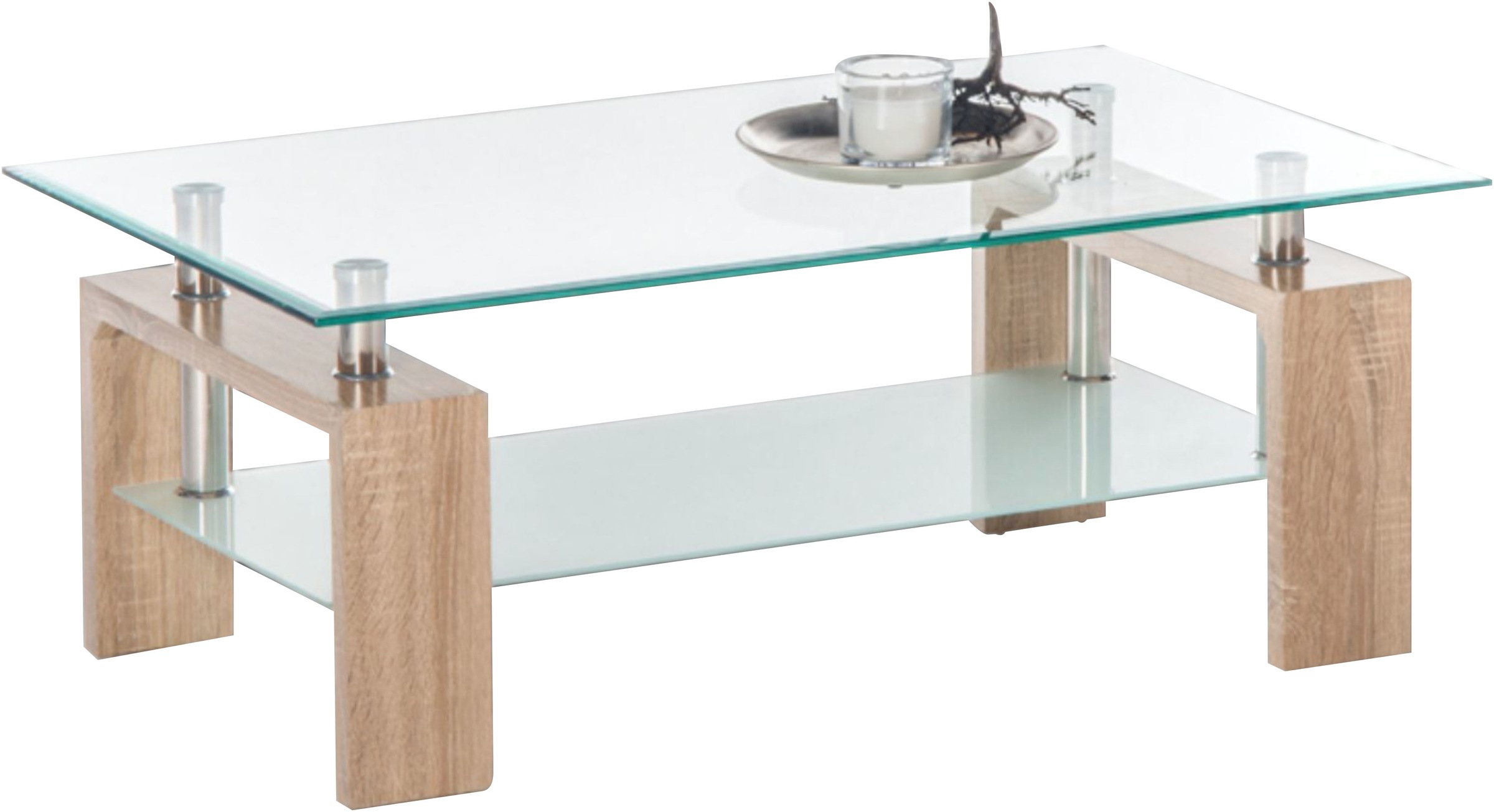 Stolkom Couchtisch »Mango II Glastisch, Wohnzimmertisch, Tisch Glas BxHxT 100x46x60 cm«, Sicherheitsglas 8mm stark, Edelstahlrohre als Distanzhalter