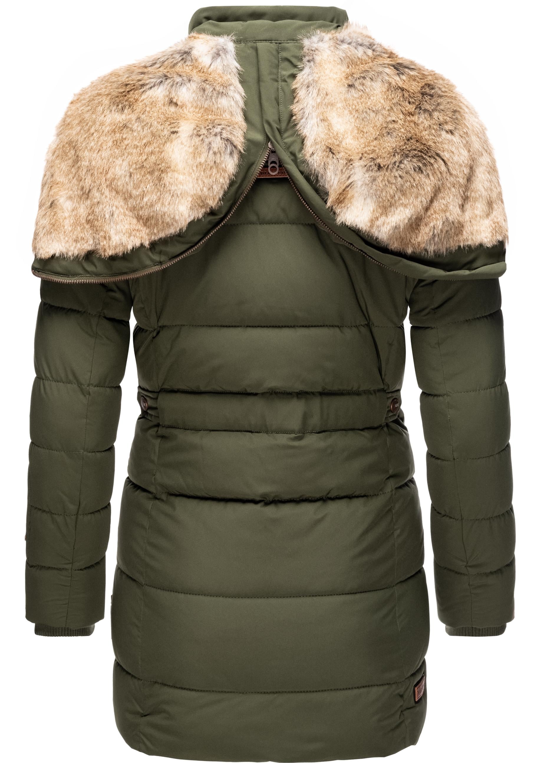 Marikoo Wintermantel »Lieblings Jacke«, stylischer Winter Steppmantel m. Kunstpelz-Kapuze