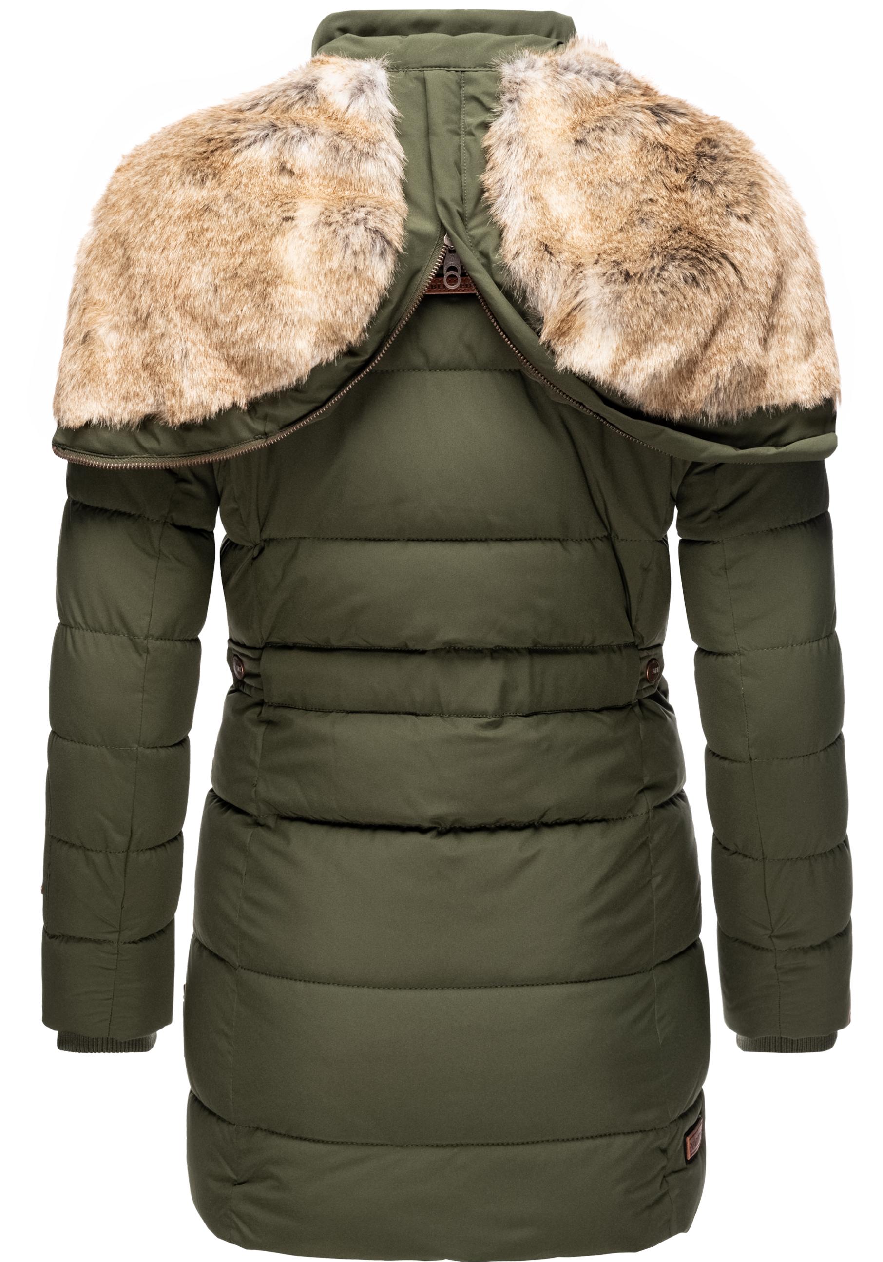 Thumbnail - Marikoo Wintermantel "Lieblings Jacke", stylischer Winter Steppmantel m. Kunstpelz-Kapuze