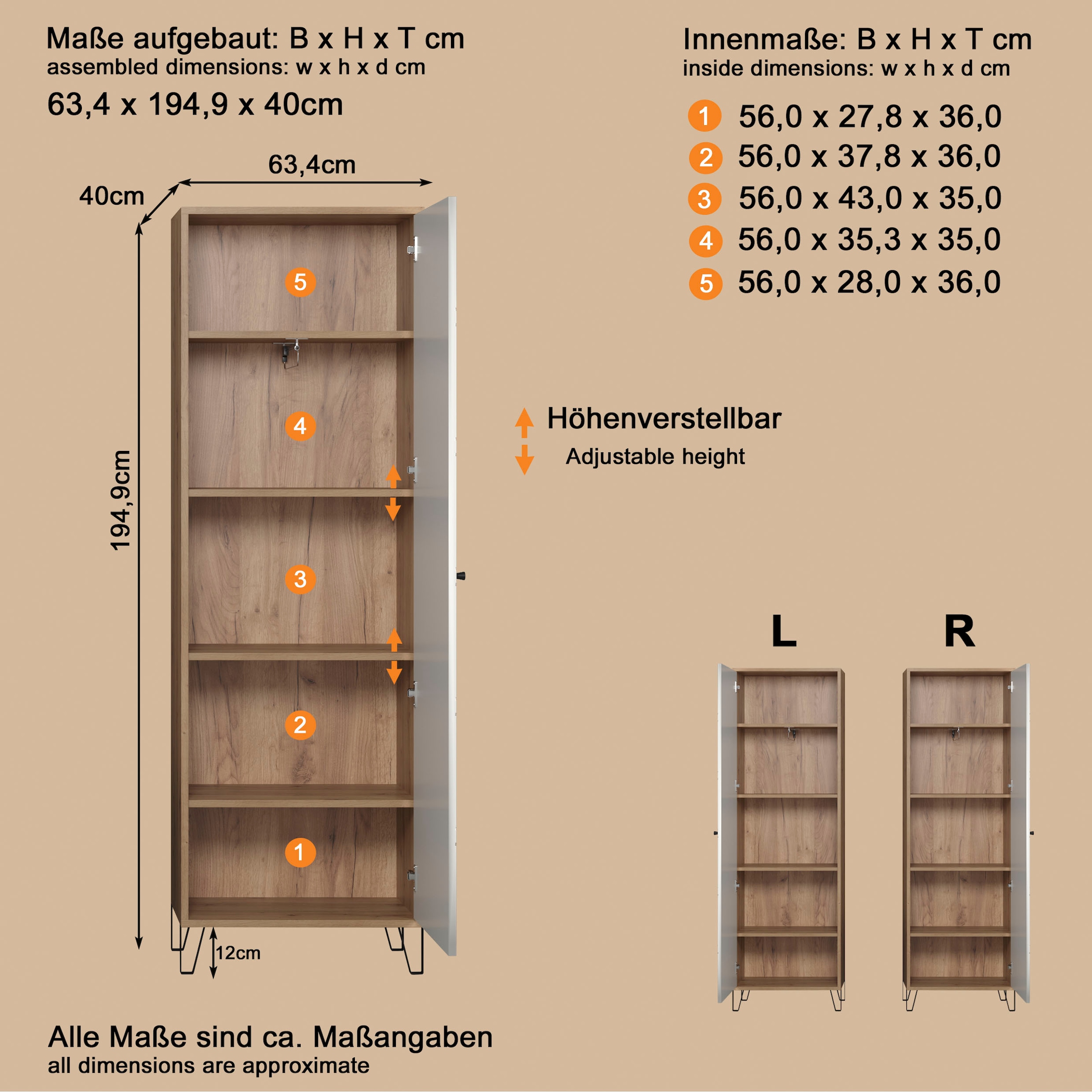 Places of Style Garderobenschrank »Tarragona«, (1 St.), Garderobenschrank mit Tür & Soft-Close - (B/T/H) 63/40/194 cm
