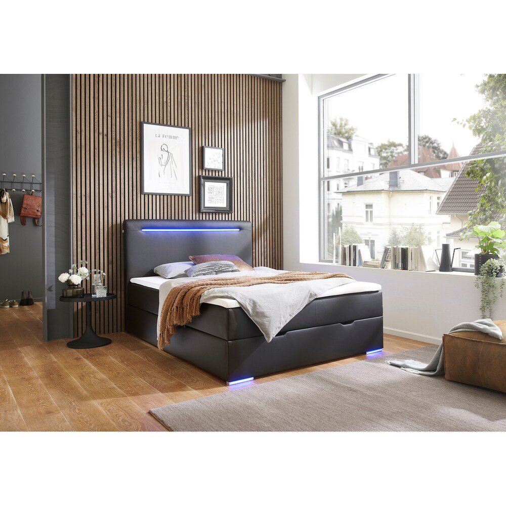 Boxbett Candela 2, inkl. LED-Beleuchtung an Kopfteil und Füßen, mit Bettkasten und Topper