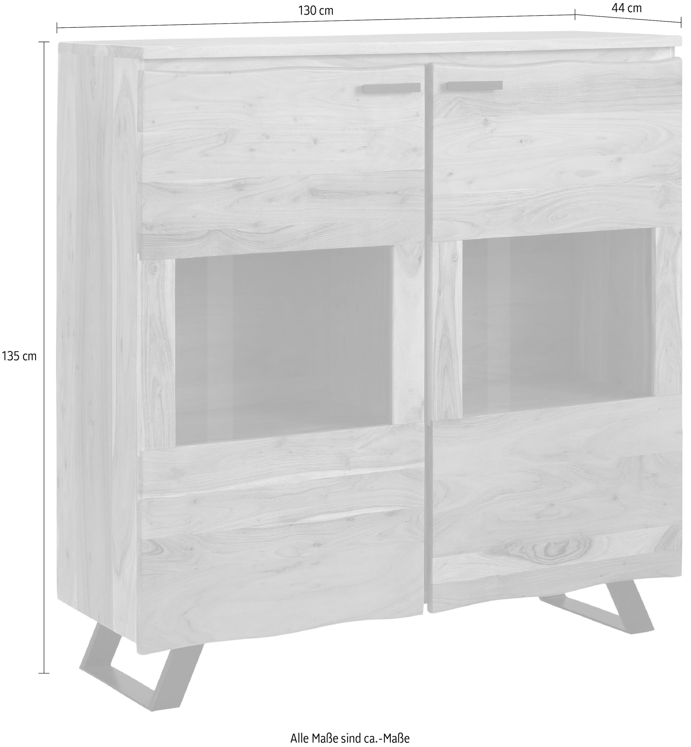 Quadrato Highboard »Cantu«, Höhe: 135cm, massives Akazienholz mit geschwungener Baumkante