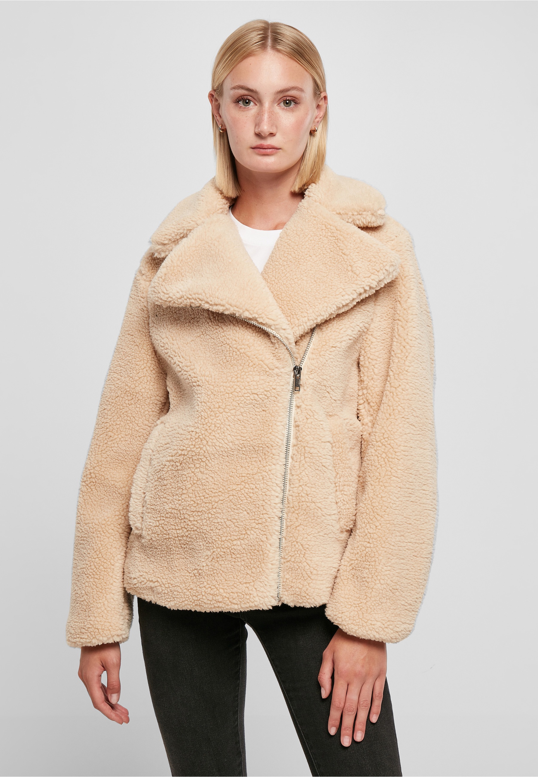 URBAN CLASSICS Winterjacke »Urban Classics Damen Ladies Sherpa Biker Jacket« 1 Stk. tlg. ohne Kapuze
