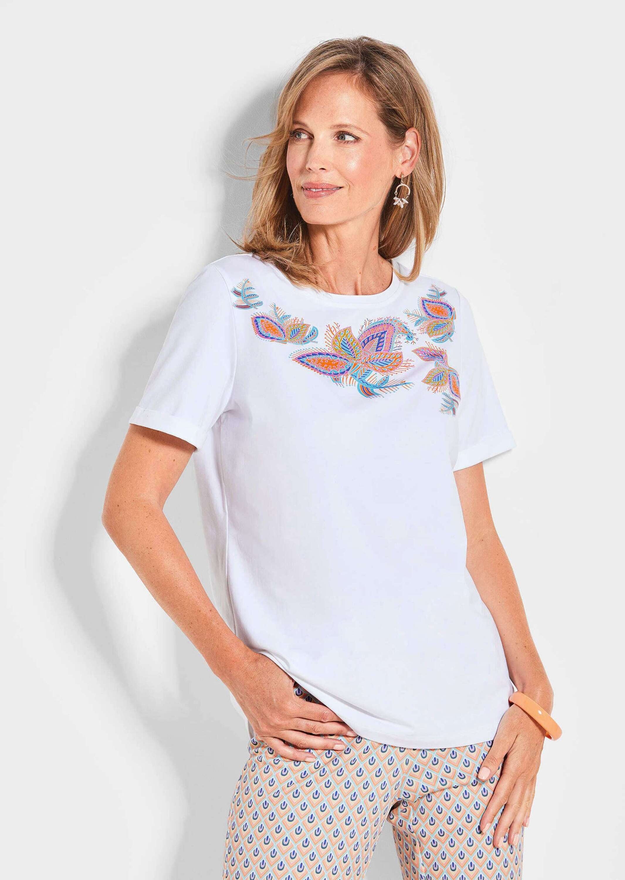 GOLDNER Kurzarmshirt »Florales Shirt mit U-Boot-Ausschnitt«