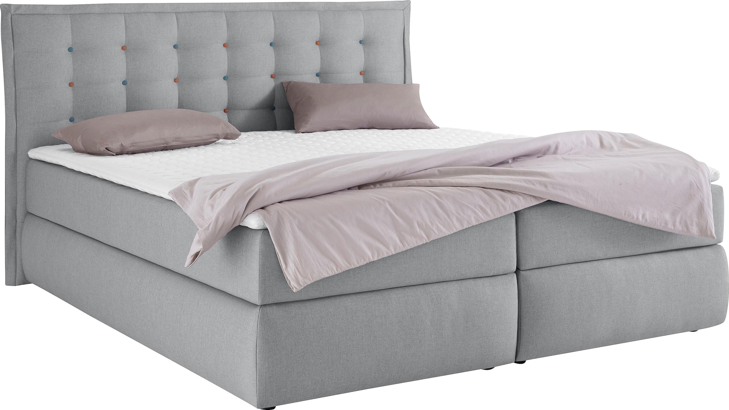 INOSIGN Boxspringbett »Sagres«, Kopfteil mit 2farbiger Flatterbiese und zweifarbigen Knöpfen
