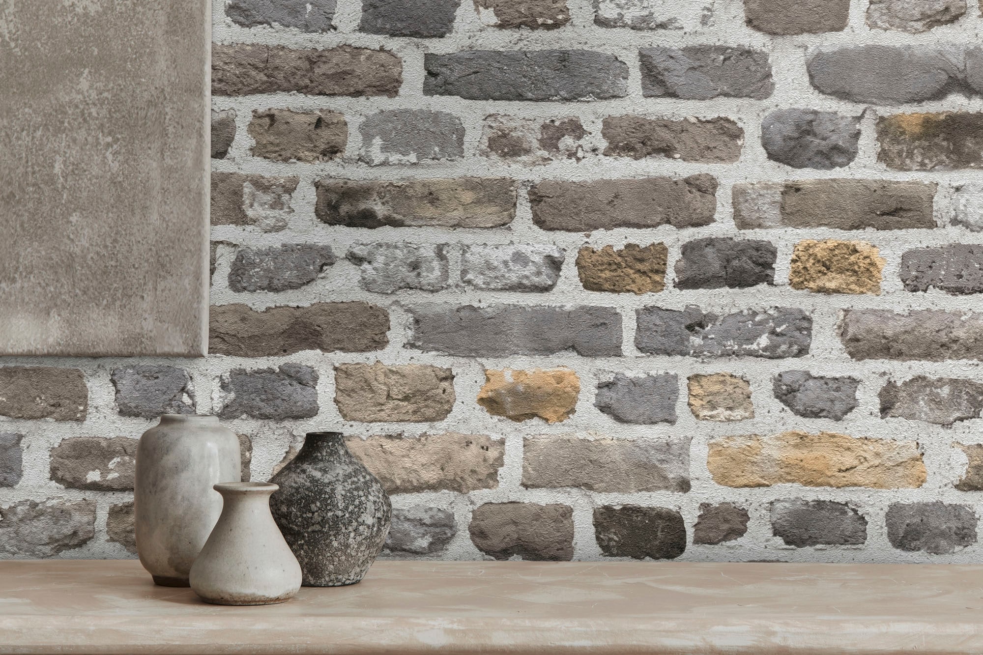 A.S. Création Vliestapete »Bricks & Stones Backstein Steinoptik«, matt-gemustert-neutral, Steintapete Backstein Tapete Tapeten Wohnzimmer Schlafzimmer Küche