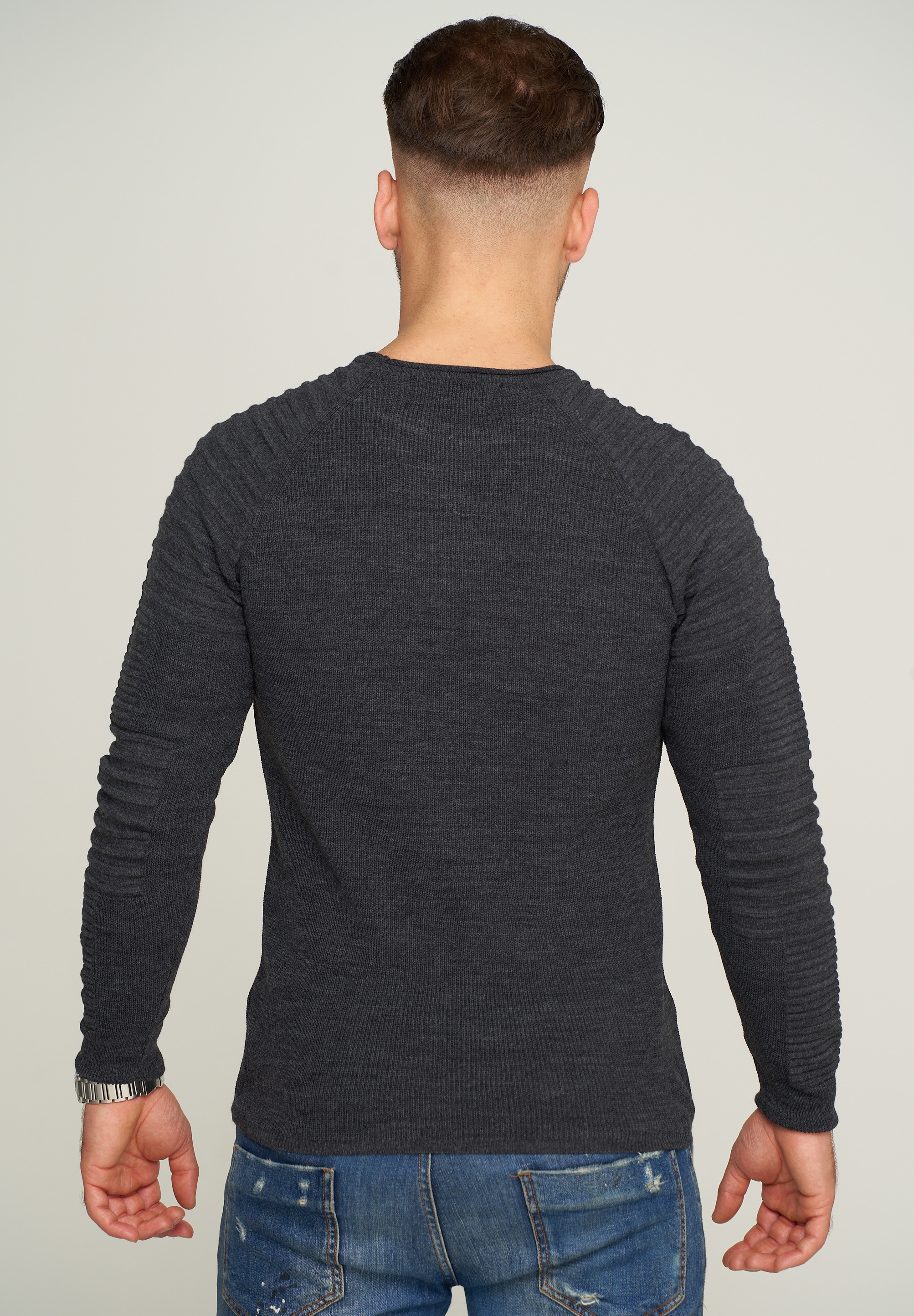 behype Strickpullover »MKstep91«, mit Biker-Steppung