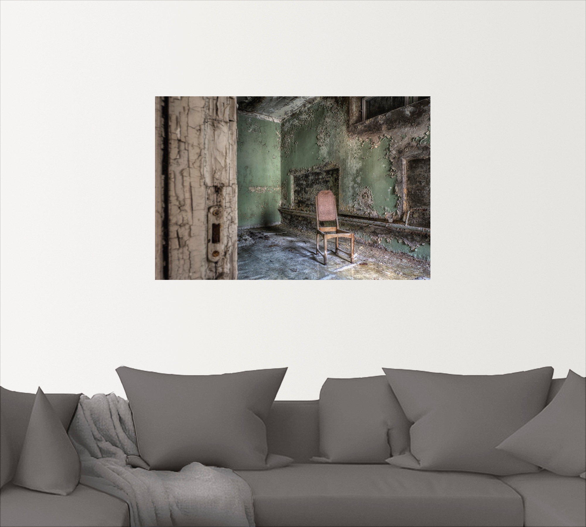 Artland Wandbild »Lost Place - einsamer Stuhl«, Fenster & Türen, (1 St.), als Alubild, Outdoorbild, Leinwandbild, Poster, Wandaufkleber