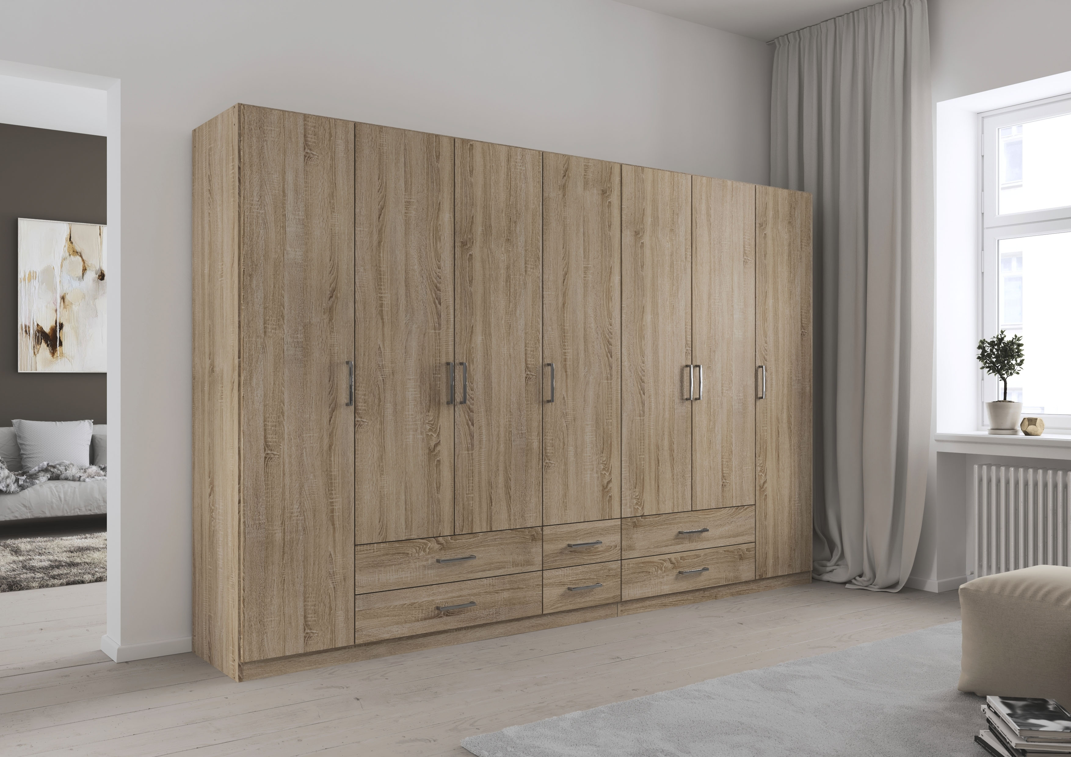 rauch Drehtürenschrank "Kleiderschrank Garderobe GAMMA Breiten 315 cm" in 3 Ausstattungen BASIC/CLASSIC/PREMIUM (inkl. SOFT-CLOSE-Funktion), mit Schubladen, verschiedene Griff-Varianten TOPSELLER MADE IN GERMANY