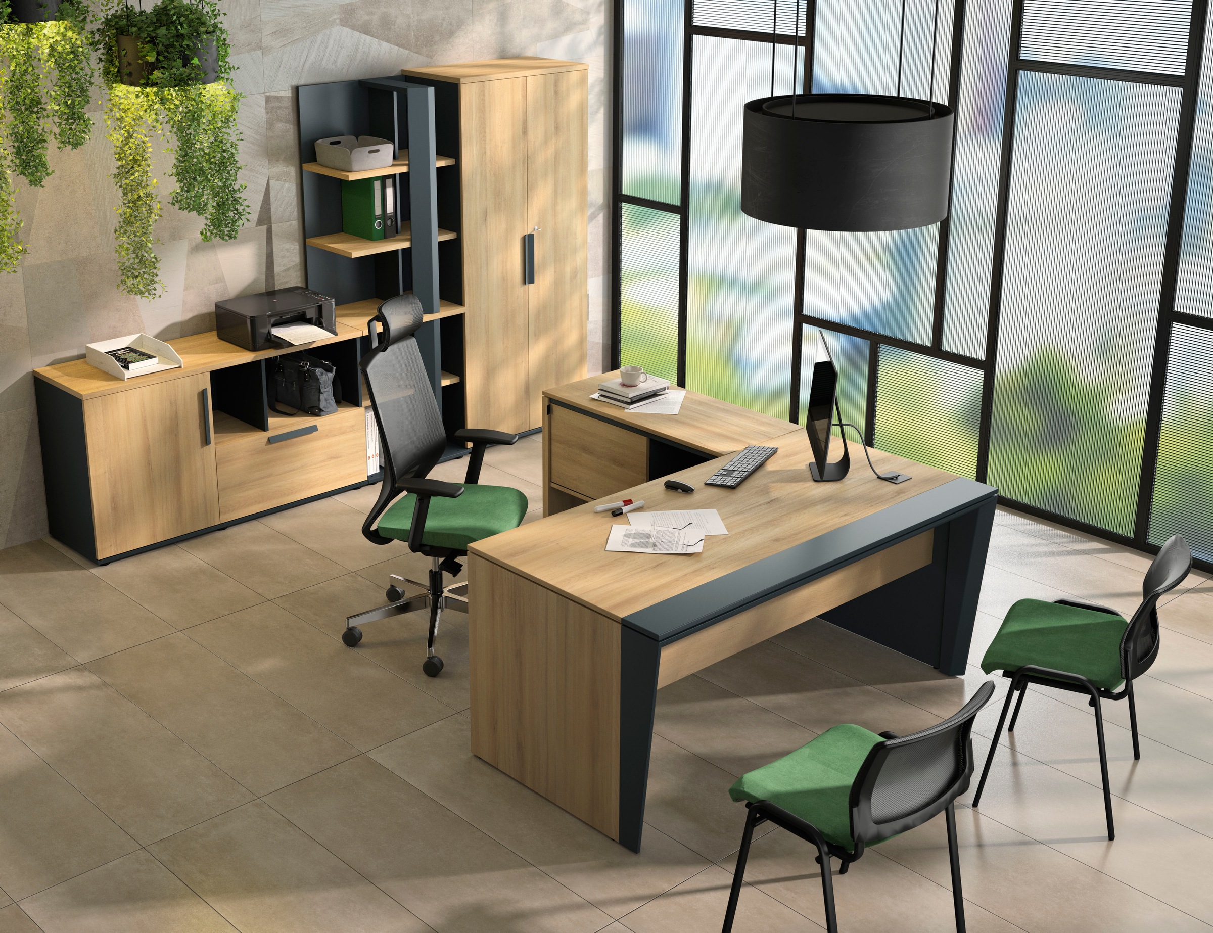 Schreibtisch GAMI "ARCADE", schwarz (eiche bocage, schwarz, eiche bocage, schwarz, eiche bocage), B:165cm H:75cm T:86cm, Tische, Schreibtisch, Schreibtish B. 165 3