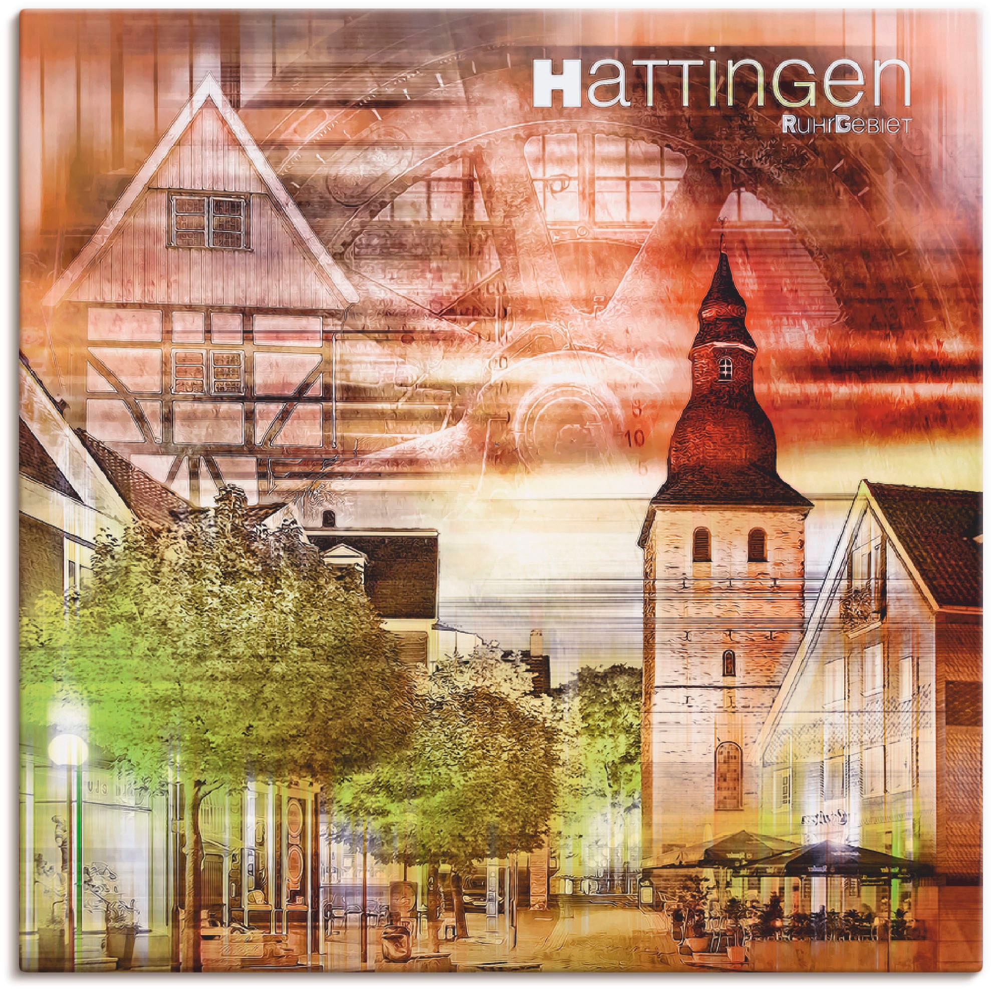 Artland Wandbild »Hattingen Skyline Abstrakte Collage«, Gebäude, (1 St.), als Leinwandbild, Wandaufkleber oder Poster in versch. Größen
