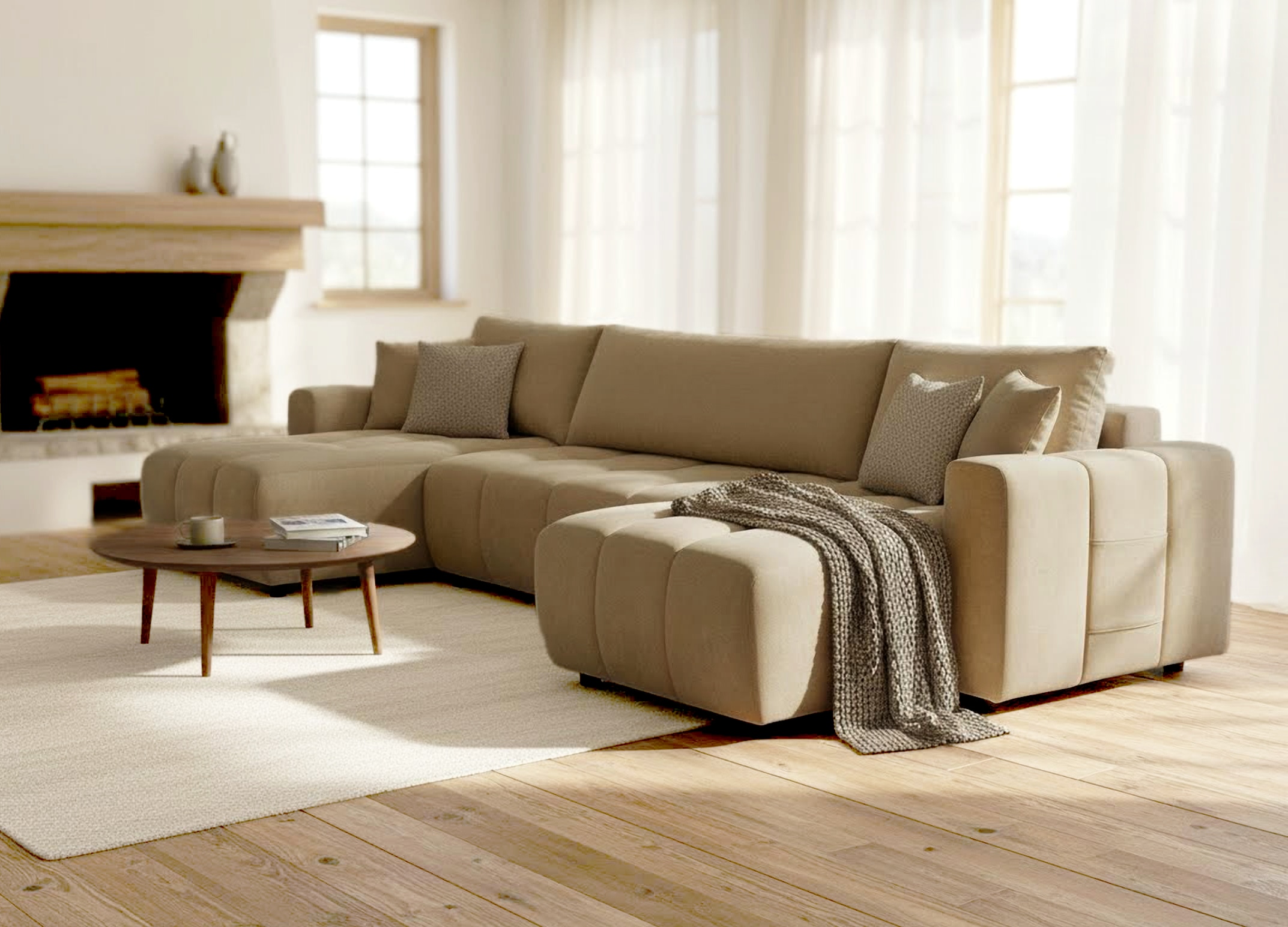 OTTO home Wohnlandschaft "YLVAA U-Form, 311 cm - OTTO. Verlässliche Qualität." Schlaffunktion (132/269), Bettkasten, Feinstruktur-Bezug