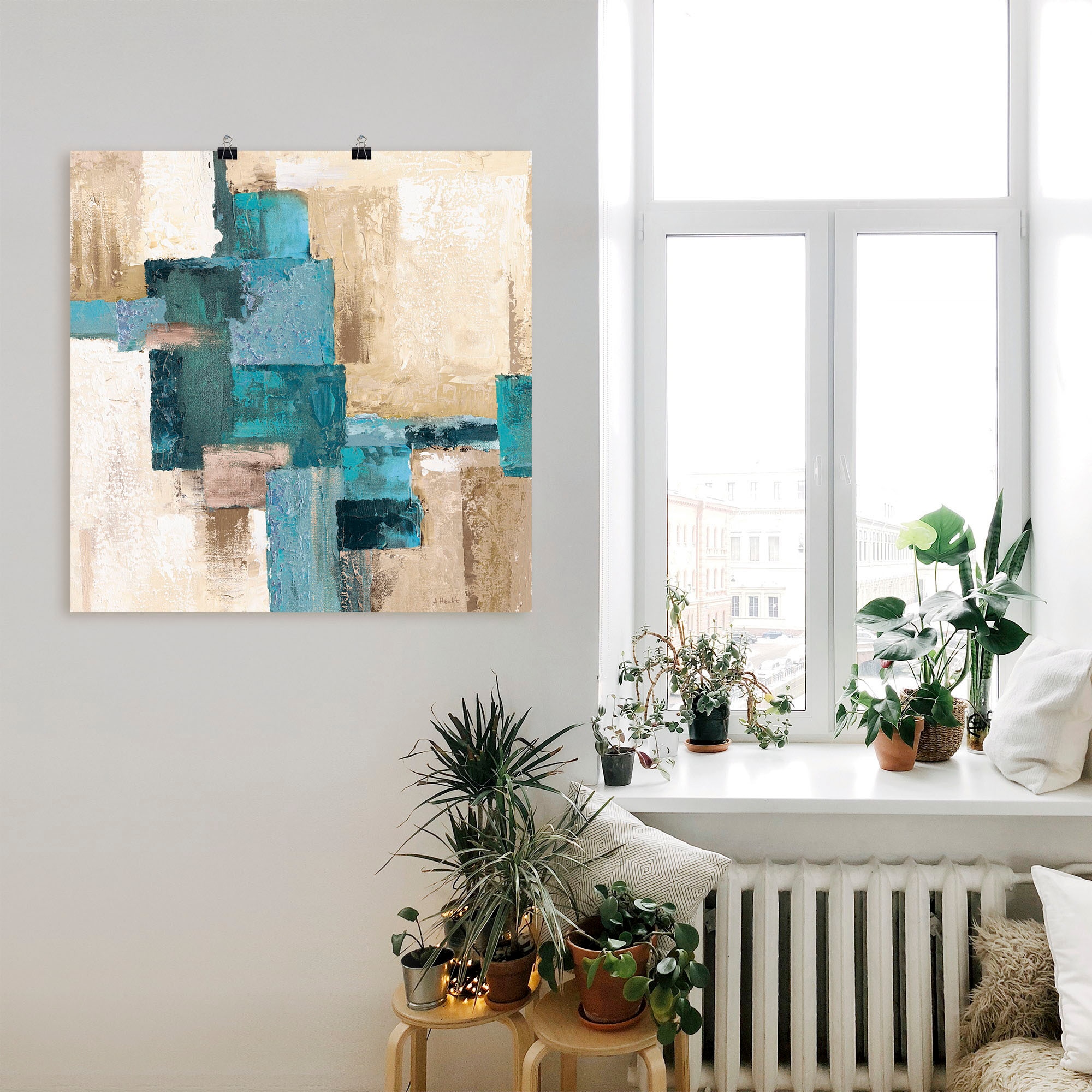 Artland Wandbild »Abstrakte Karos beige-türkis«, Muster, (1 St.), als Alubild, Outdoorbild, Leinwandbild, Poster in verschied. Größen
