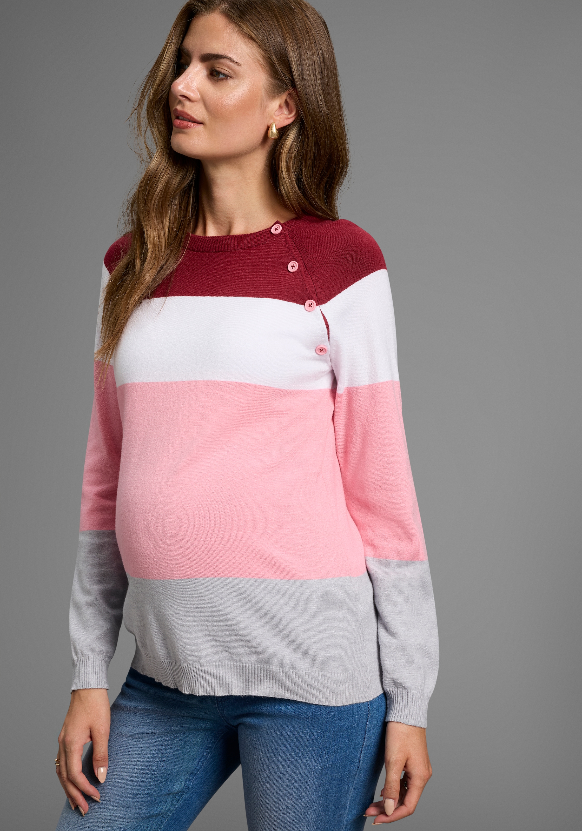 Neun Monate Strickpullover "Ringel-Pullover für Schwangerschaft und Stillze günstig online kaufen