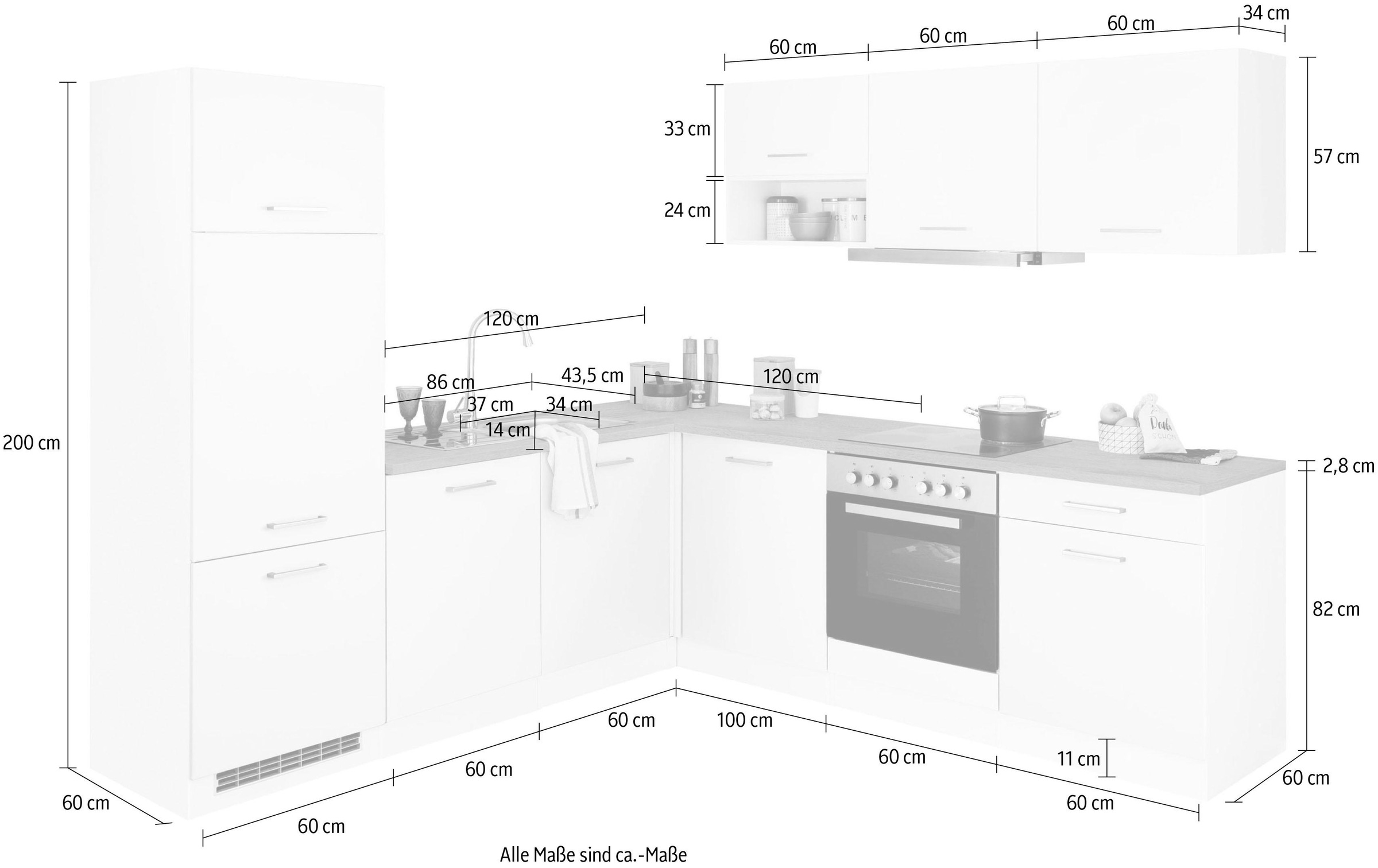 KOCHSTATION Winkelküche »KS-Visby«, mit E-Geräte, Winkel 240 x 240cm inkl. Kühlschrank u. Geschirrspüler