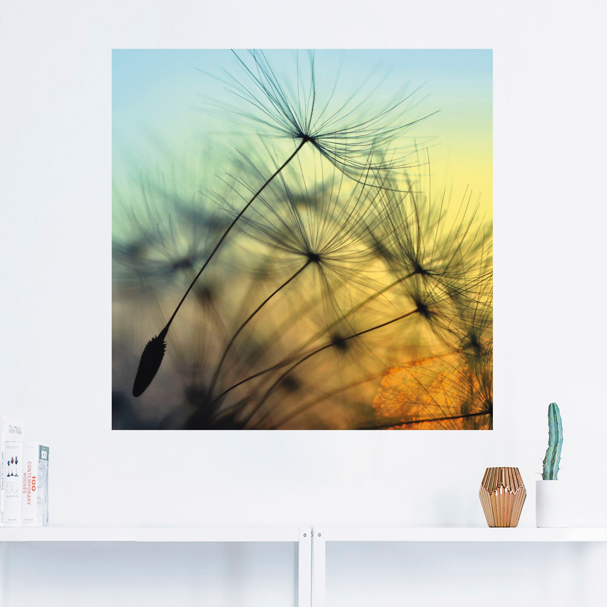 Artland Wandbild »Goldener Sonnenuntergang und Pusteblumen«, Blumen, (1 St.), als Alubild, Outdoorbild, Leinwandbild, Poster, Wandaufkleber