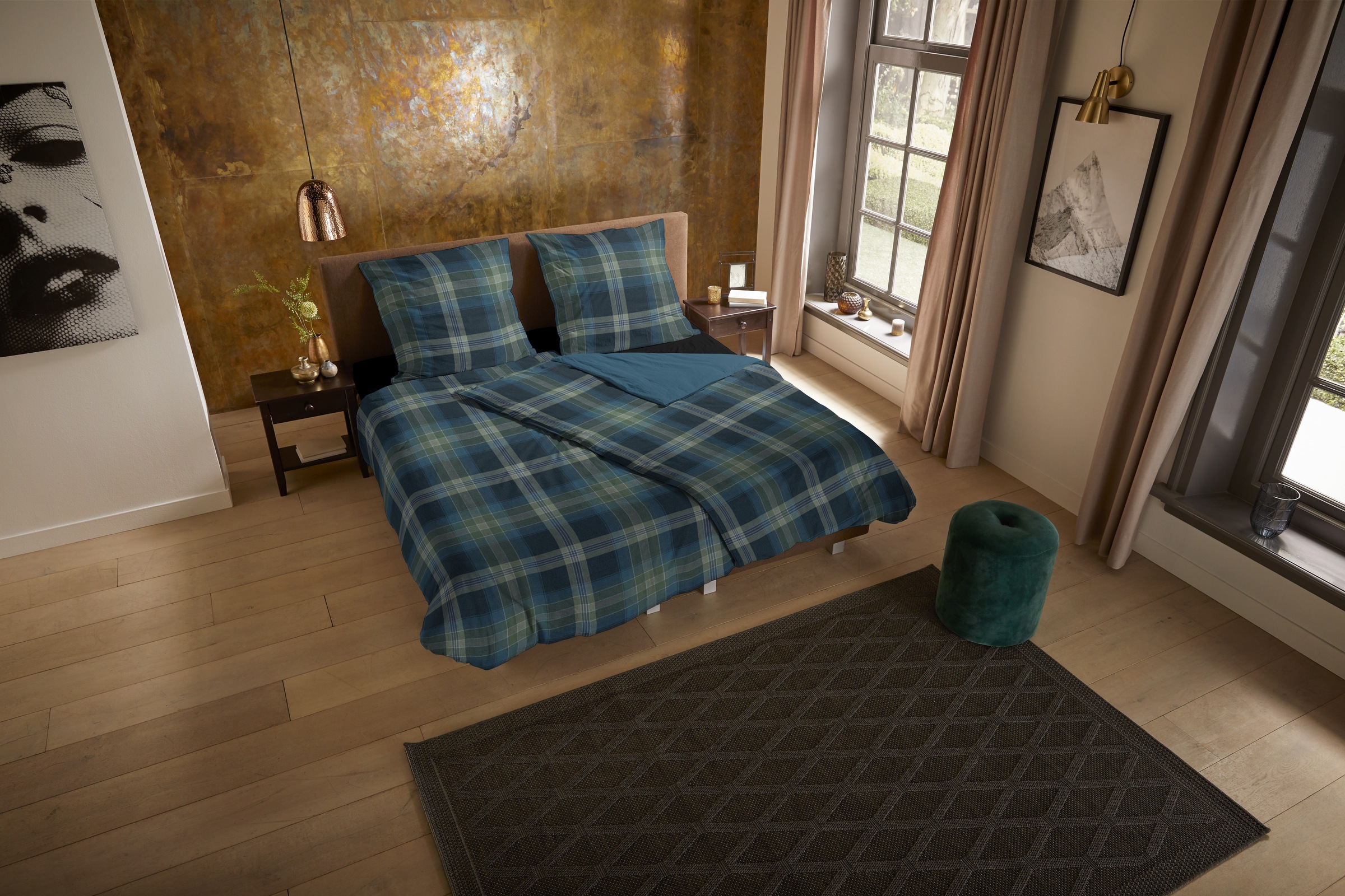 PURE luxury collection Wendebettwäsche »Jan«, Mikrofaser, 135x200, Pflegeleicht, Wendeoptik, Simple, Karo, Blau