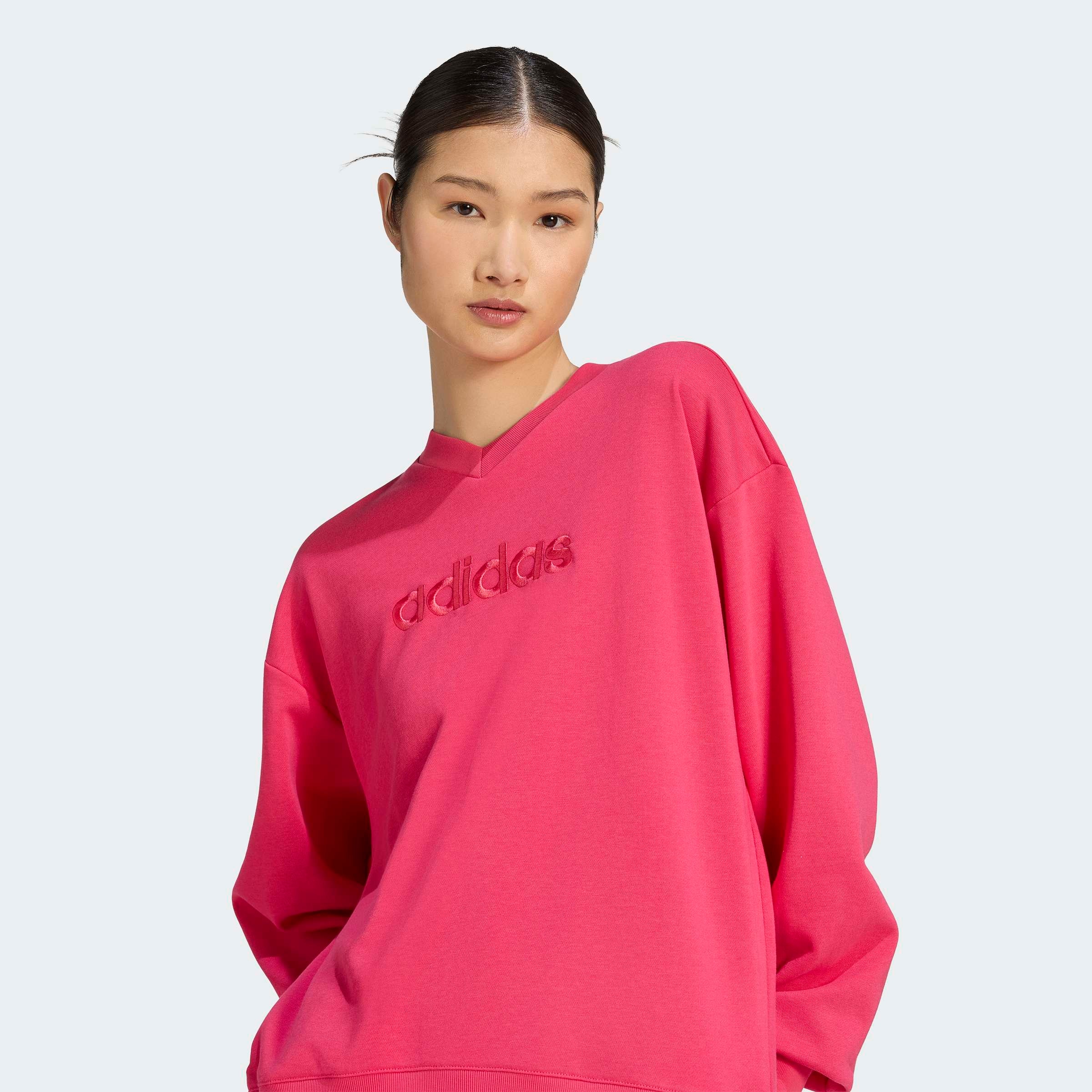 adidas Sportswear Sweatshirt "SEASONAL ESSENTIALS SATIN-, V-AUSSCHNITT", mit V-Ausschnitt, ohne Verschluss, in normaler Länge