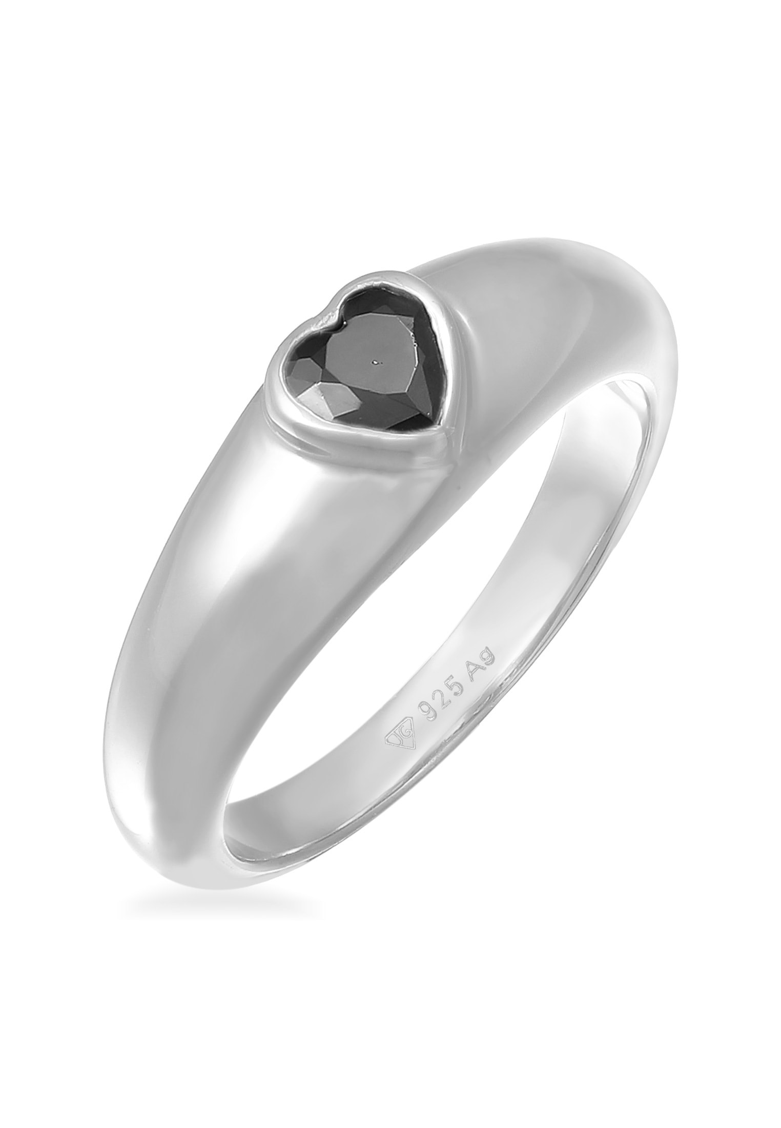 ELLI Damen Siegelring "Ring Zirkonia Herz Bandring Liebe 925 Silber vergoldet", 48, ohne Stein, Silber 925 (Sterlingsilber), 5mm, schwarz, Silber 925