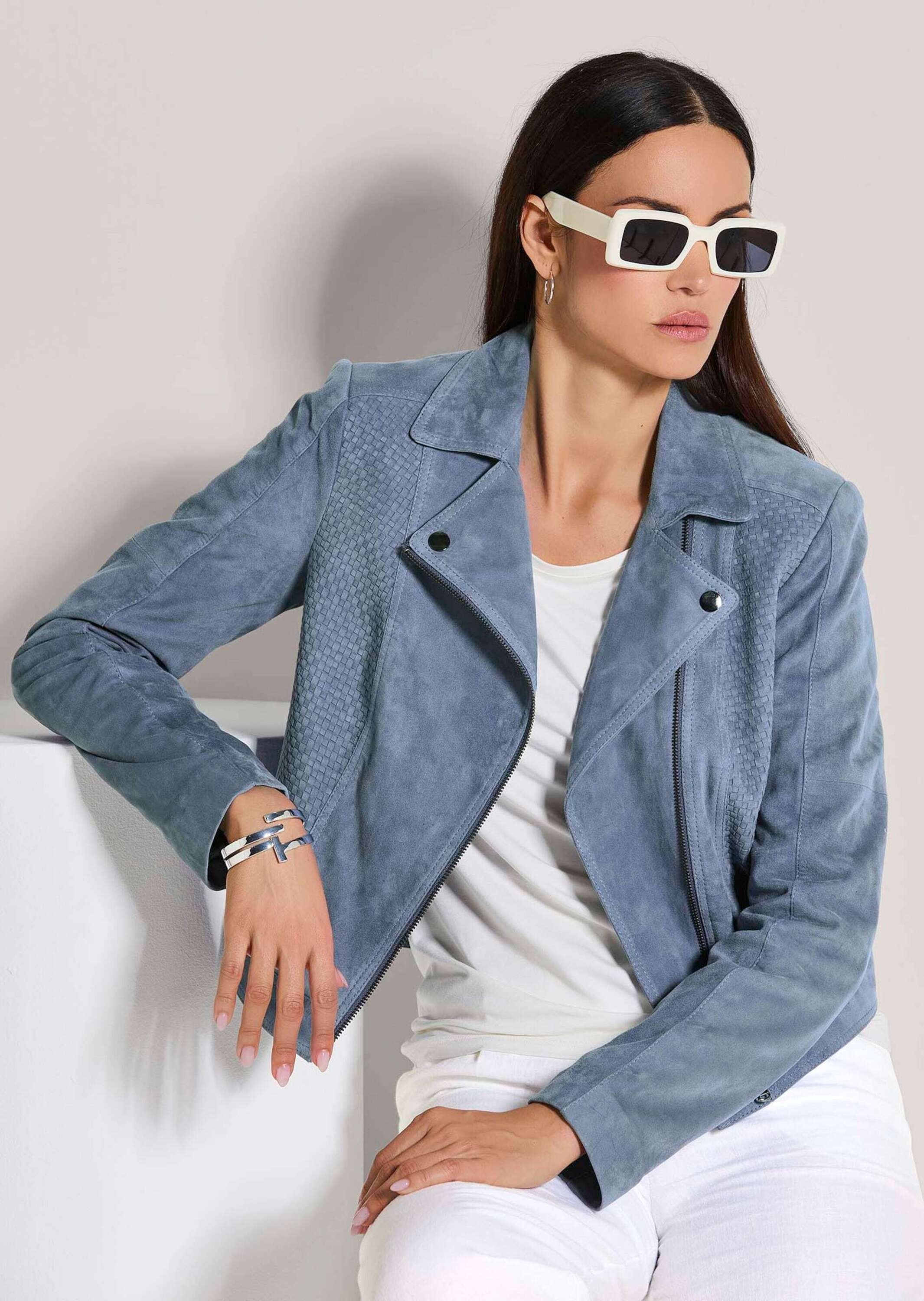 MADELEINE Lederjacke »Lederjacke Kurze Bikerjacke aus softem Ziegenvelours«