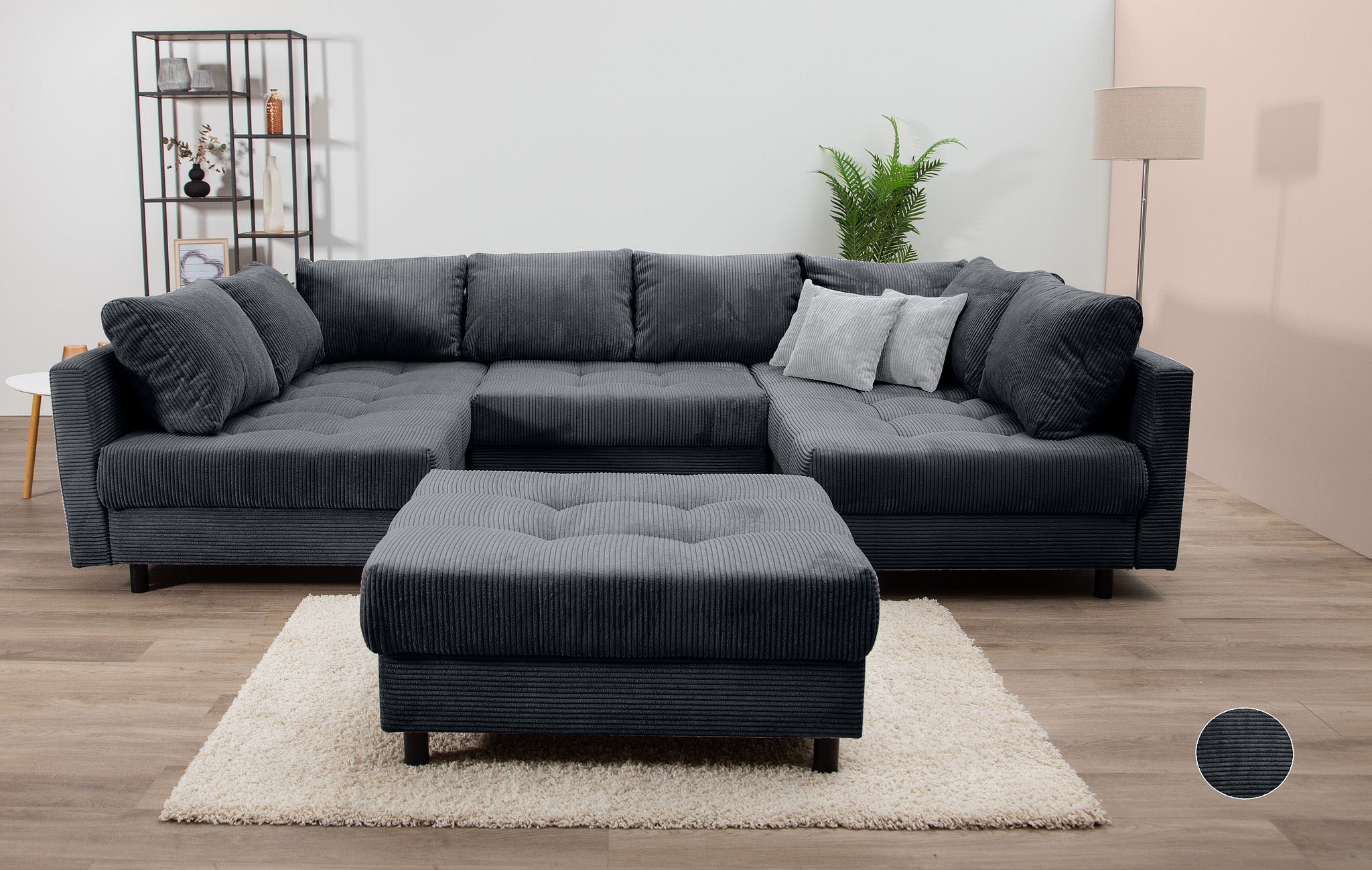 COLLECTION AB Wohnlandschaft "Toni U-Form, B: 298 cm, XXL-Liegefläche 282x178 cm mit Hocker" Set: Sofa & Hocker, 3 Zierkissen, Federkern
