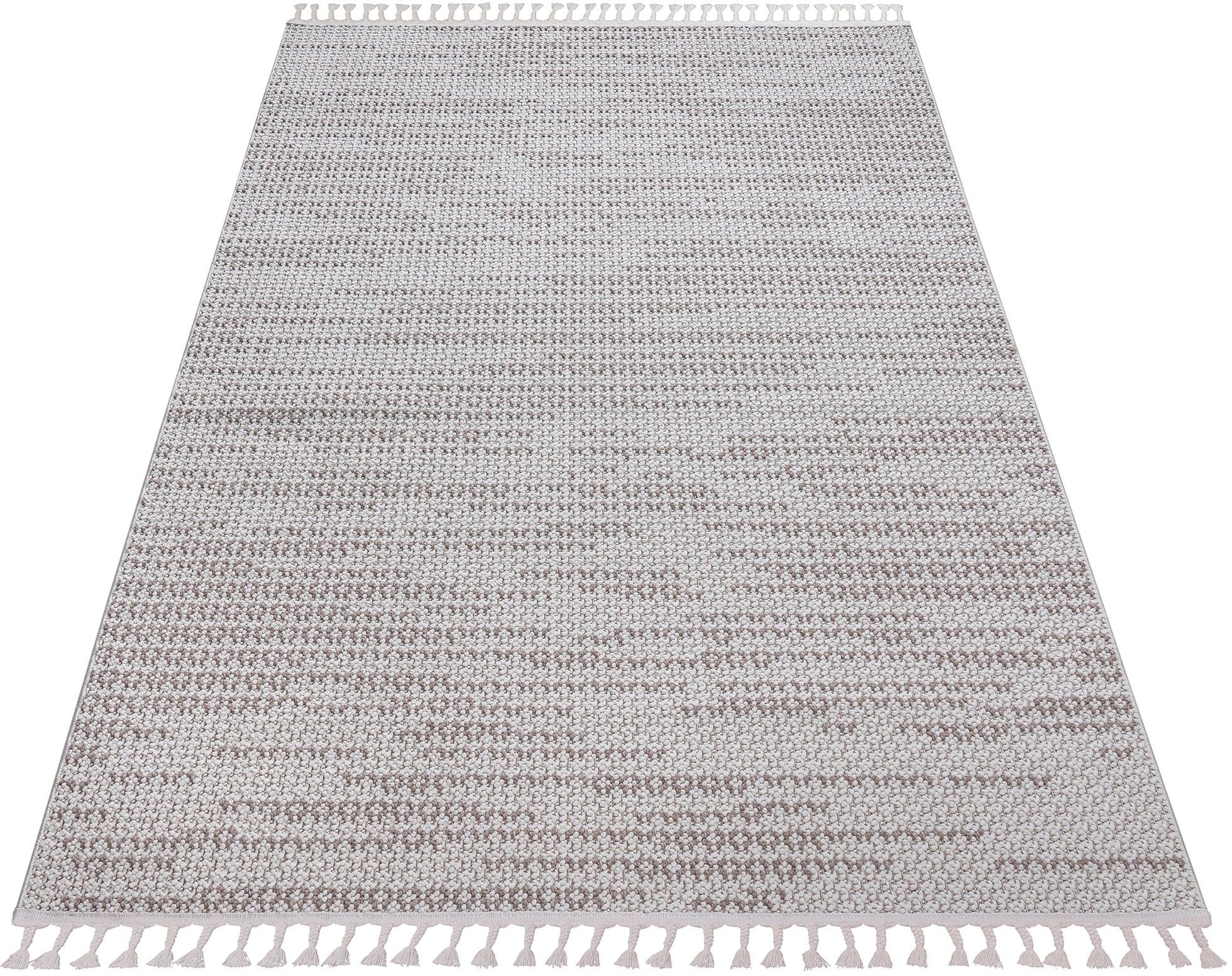 my home Teppich »Mads«, rechteckig, 6 mm Höhe, Boho, Woll-Look, Hoch-Tief-Struktur, In- und Outdoor geeignet, Fransen