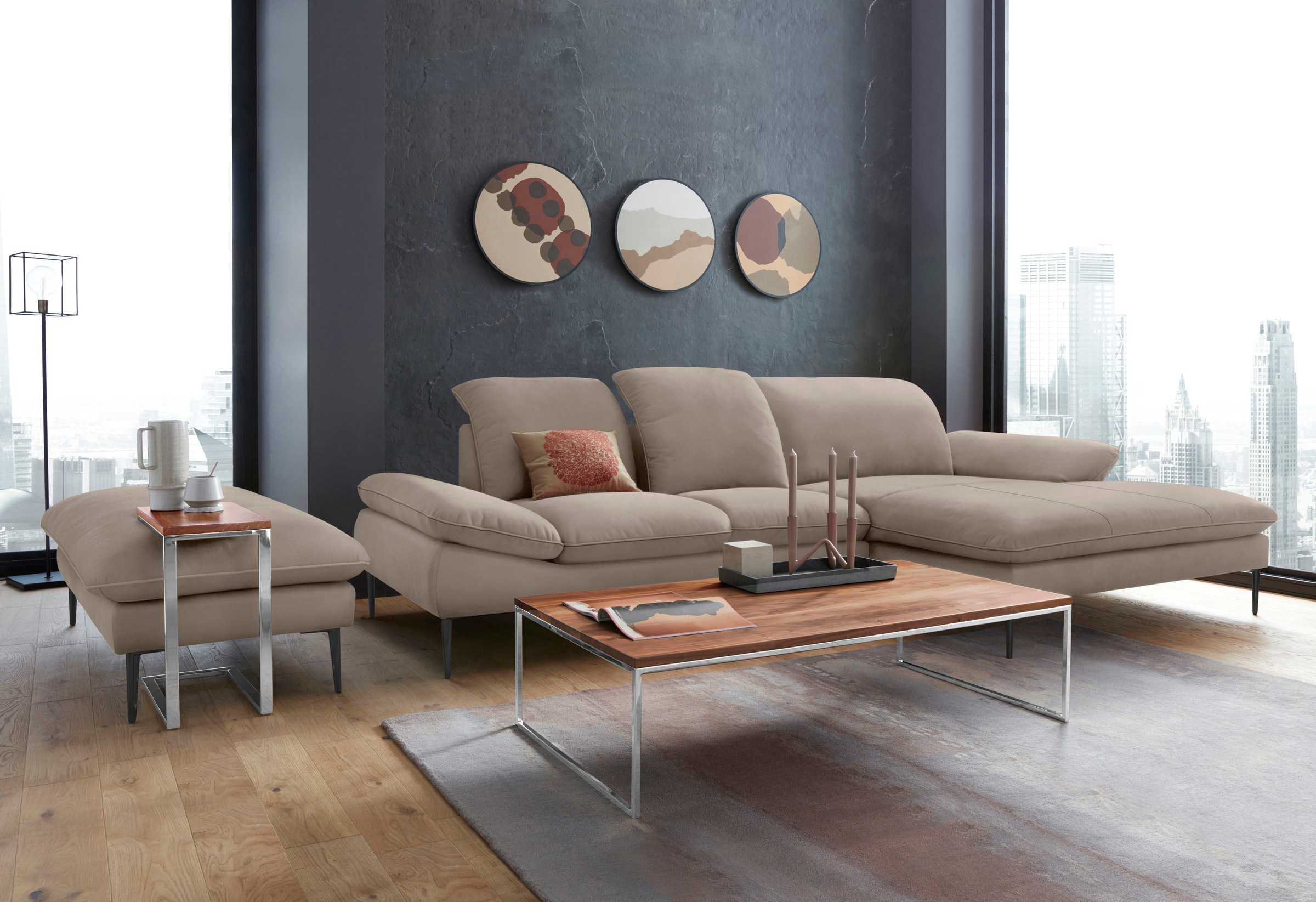 W.SCHILLIG Ecksofa »enjoy&MORE, Designsofa, elegant und bequem, L-Form«, Sitztiefenverstellung, Füße schwarz pulverbeschichtet, Breite 310 cm