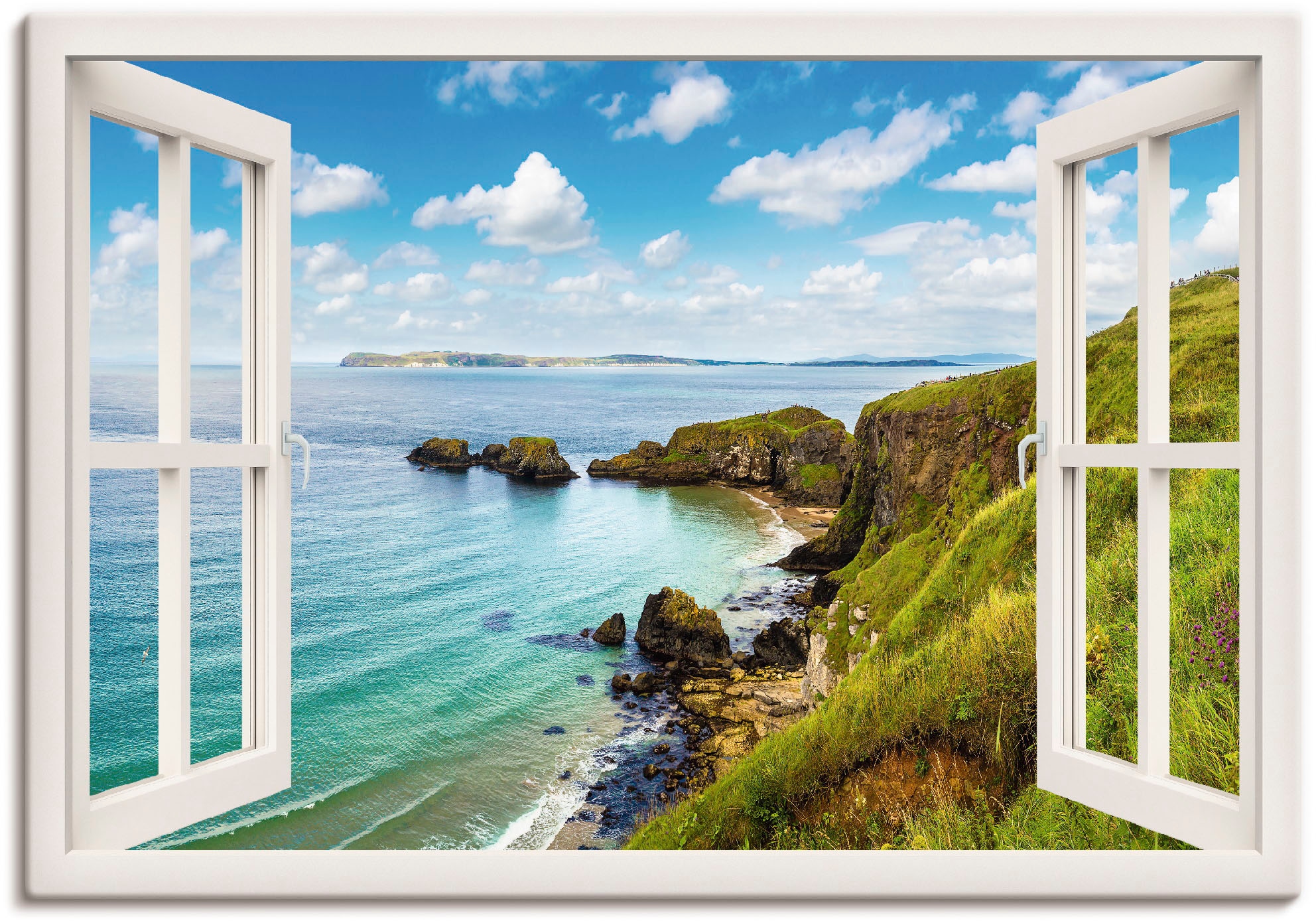 Artland Wandbild »Küstenweg in Nordirland durchs Fenster«, Meer Bilder, (1  St.), als Leinwandbild, Wandaufkleber oder Poster in versch. Größen kaufen  | BAUR