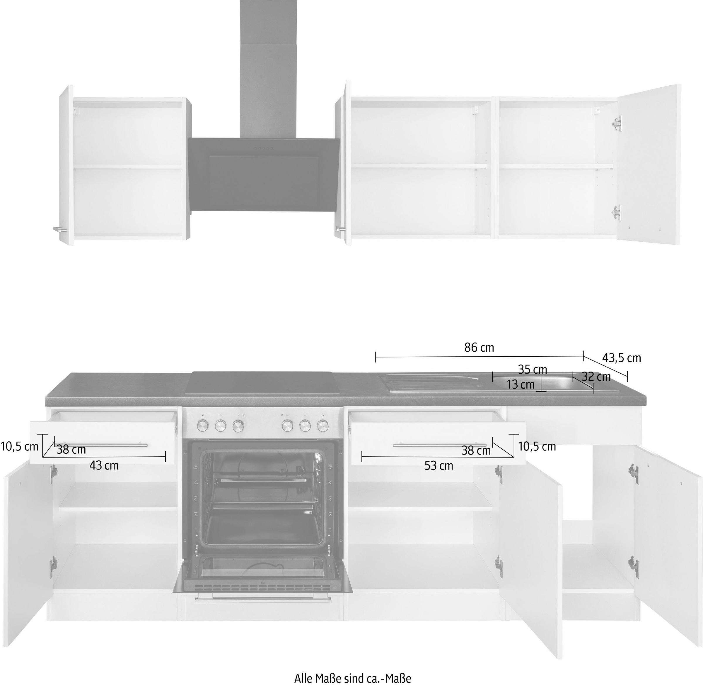 Küchen Breite E-Geräten, 220 mit | wiho Küchenzeile BAUR cm »Unna«, bestellen