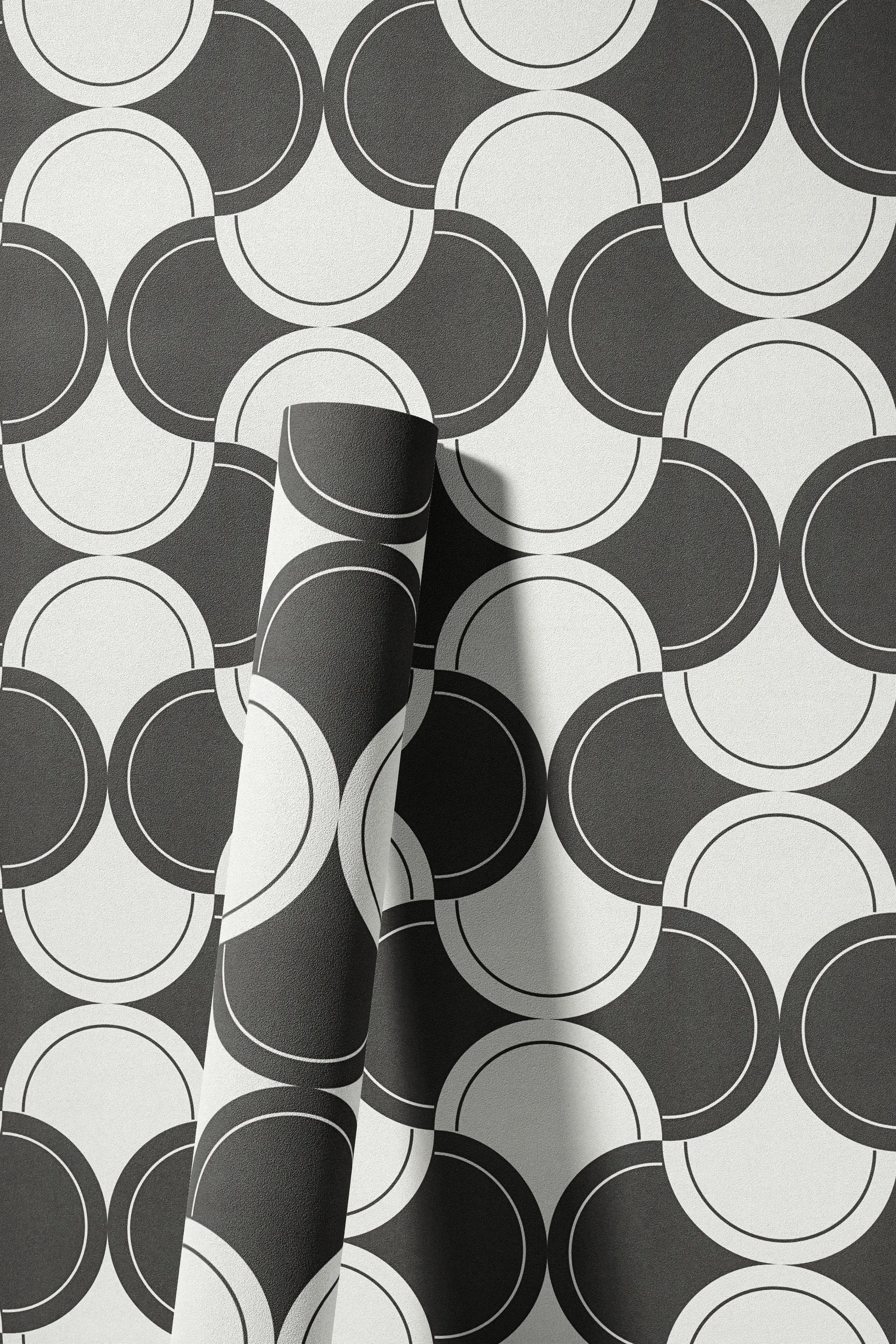 living walls »LIMITED – Retro Kreise« Retro | Schwarz-Weiß | geometrisch leicht strukturiert Kontrastreiche Kreise und Bögen im grafischen Seventies-Stil