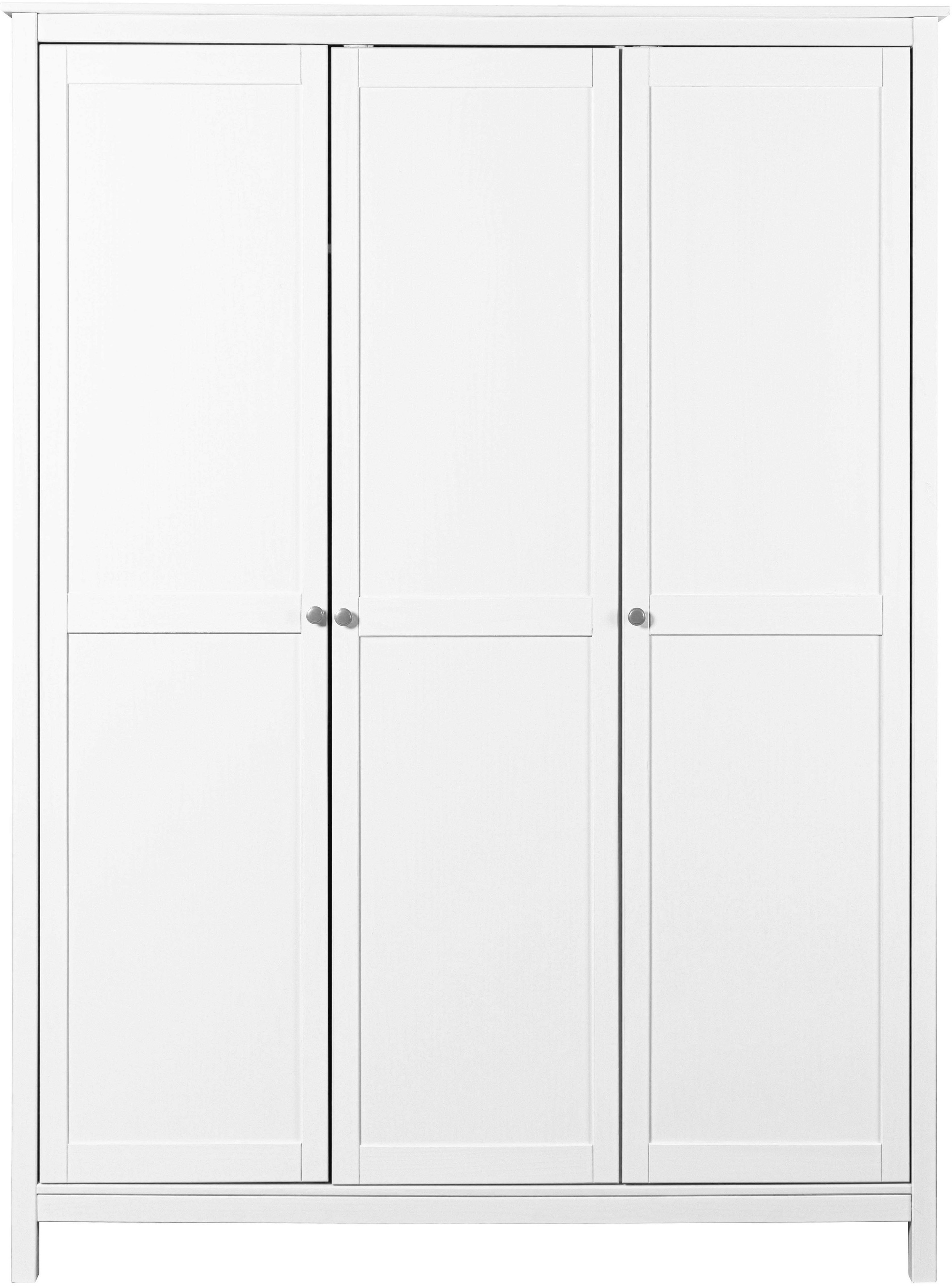 Tommy Jeans Kleiderschrank »Pinora, 3 Türen, Kiefer Massivholz Weiss, Silberne Metallgriffe« 1 Stk. tlg. Inkl. Kleiderstange & Einlegeböden, Skandi Look, 155 x 60 x 210 cm
