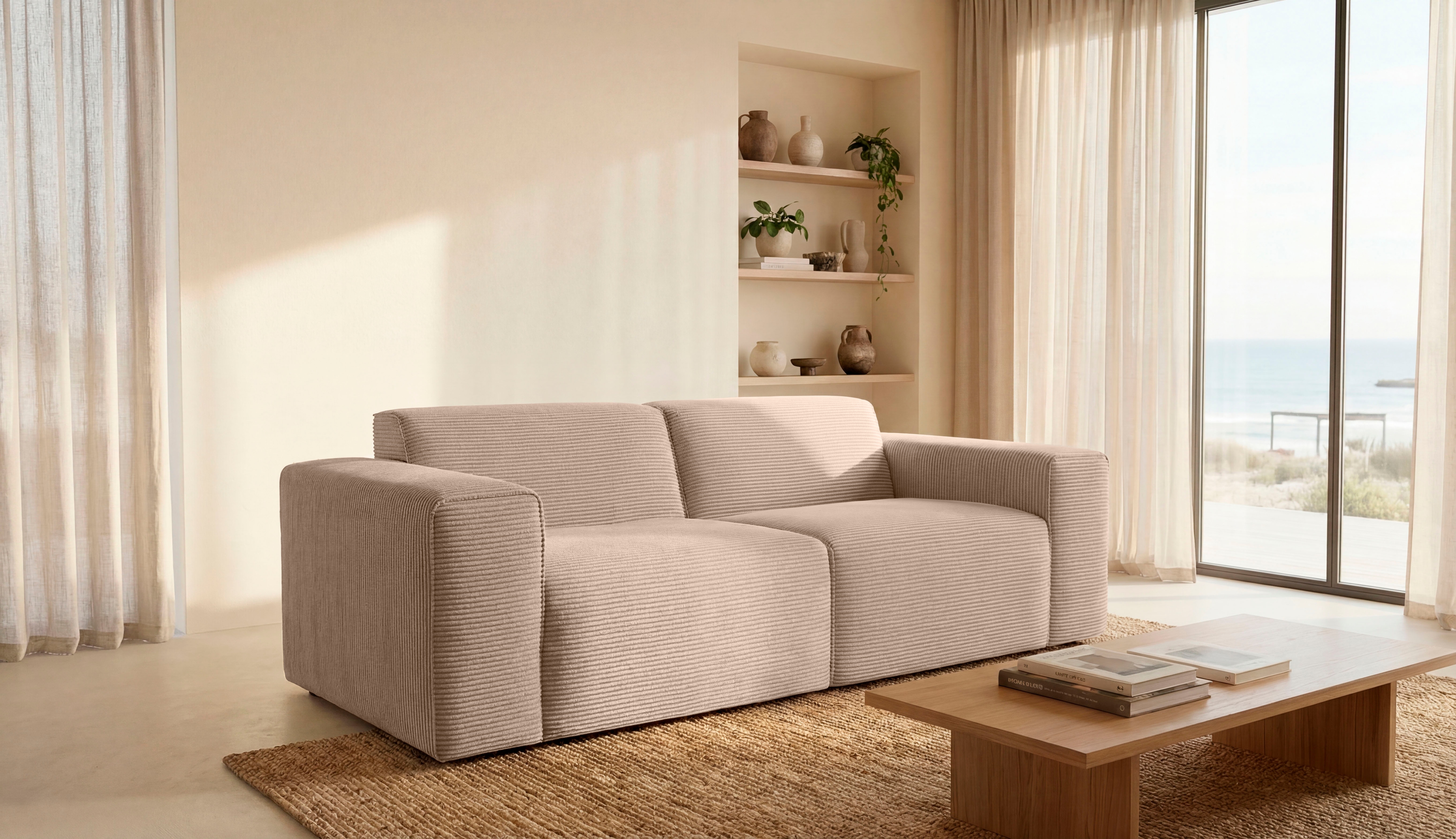 OTTO home 2-Sitzer "Clayton Kompaktsofa Breite 202 cm" in einem trendigen Cord-Bezug, verschiedene Kombinationen verfügbar