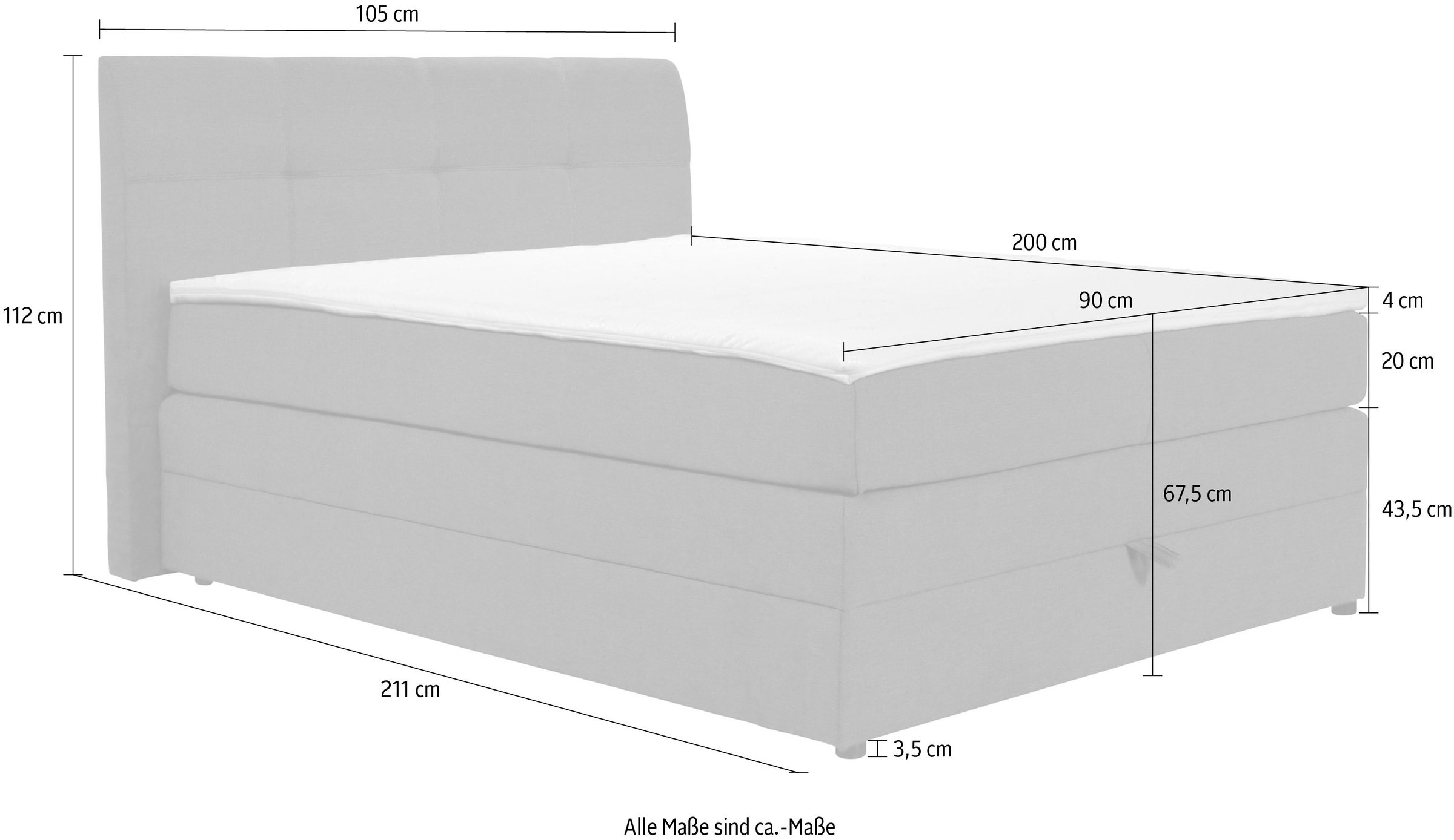 Home affaire Boxspringbett »Finja«, (4 St.), besonders komfortable Liegehöhe, mit praktischem Bettkasten