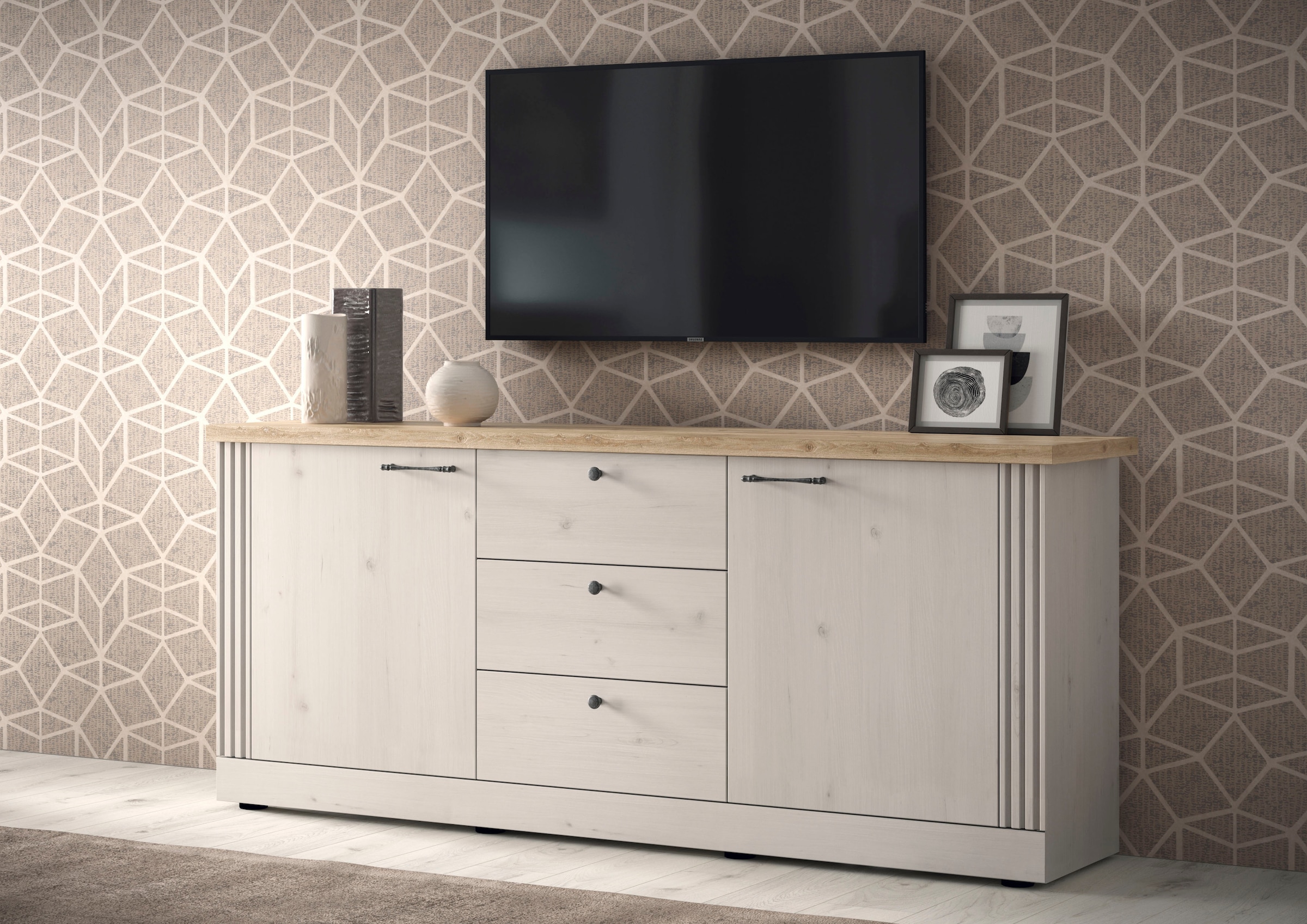 Home affaire Sideboard "Country Breite 211 cm, Kommode 2 Türen u. 3 Schubkä günstig online kaufen