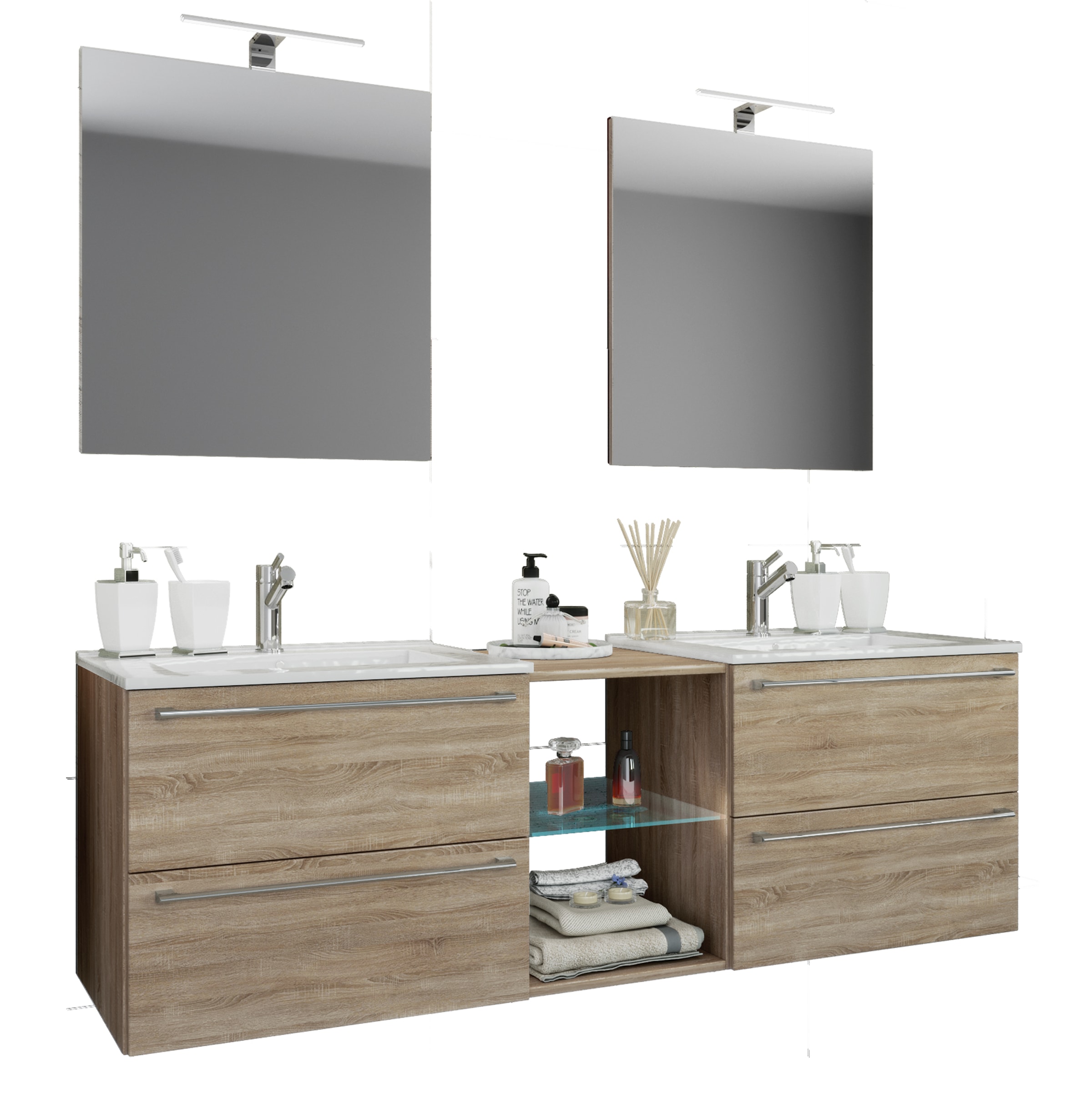 VCM Waschtisch »3-tlg. Doppel Waschplatz Waschtisch Badinos XXL« 3 Stk. tlg.