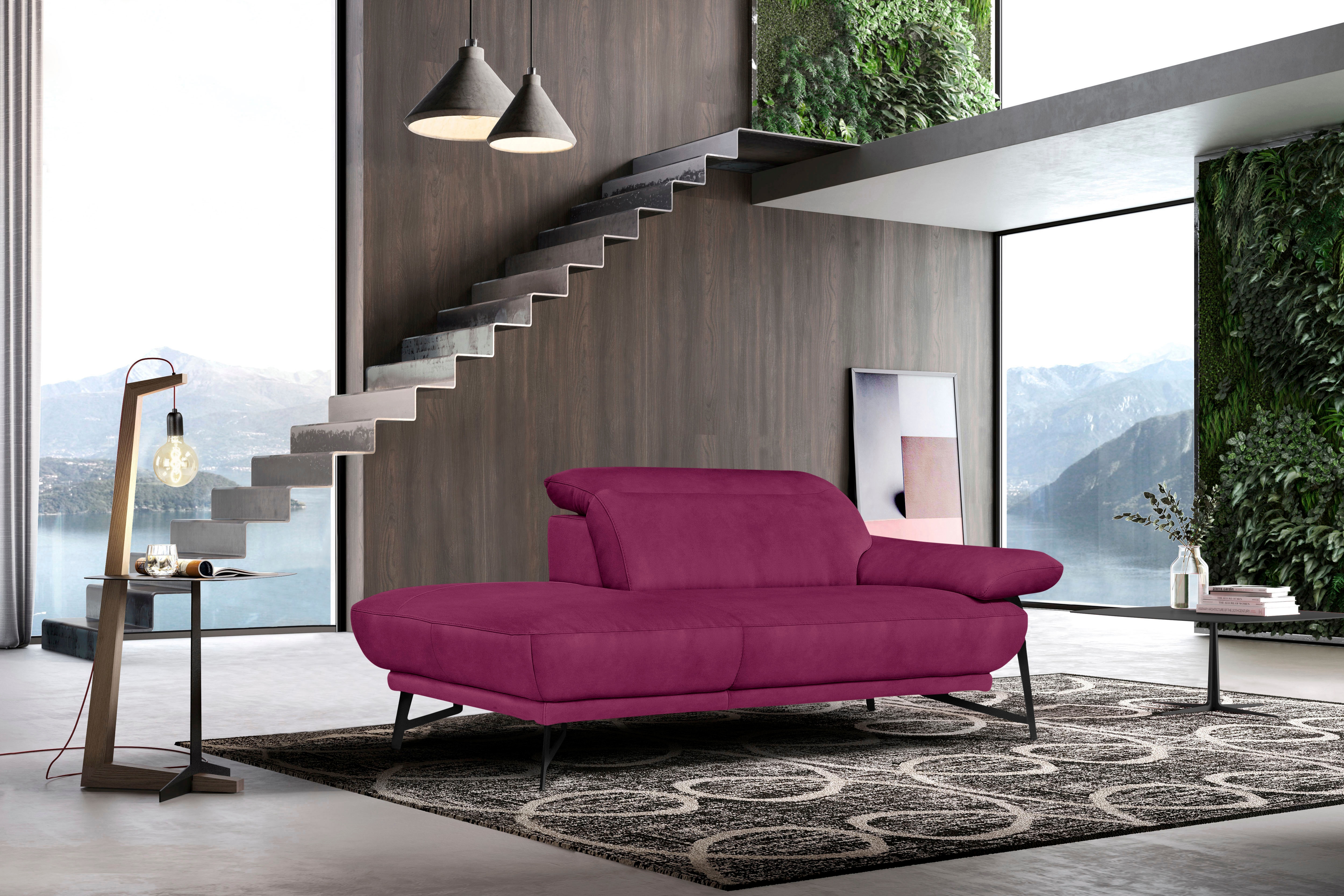Egoitaliano Ottomane "Anais, erstklassiges Designsofa, Breite 179 cm, Fußfarbe schattengrau" Kopfteil verstellbar, Luxus-Microfaser, fuchsia