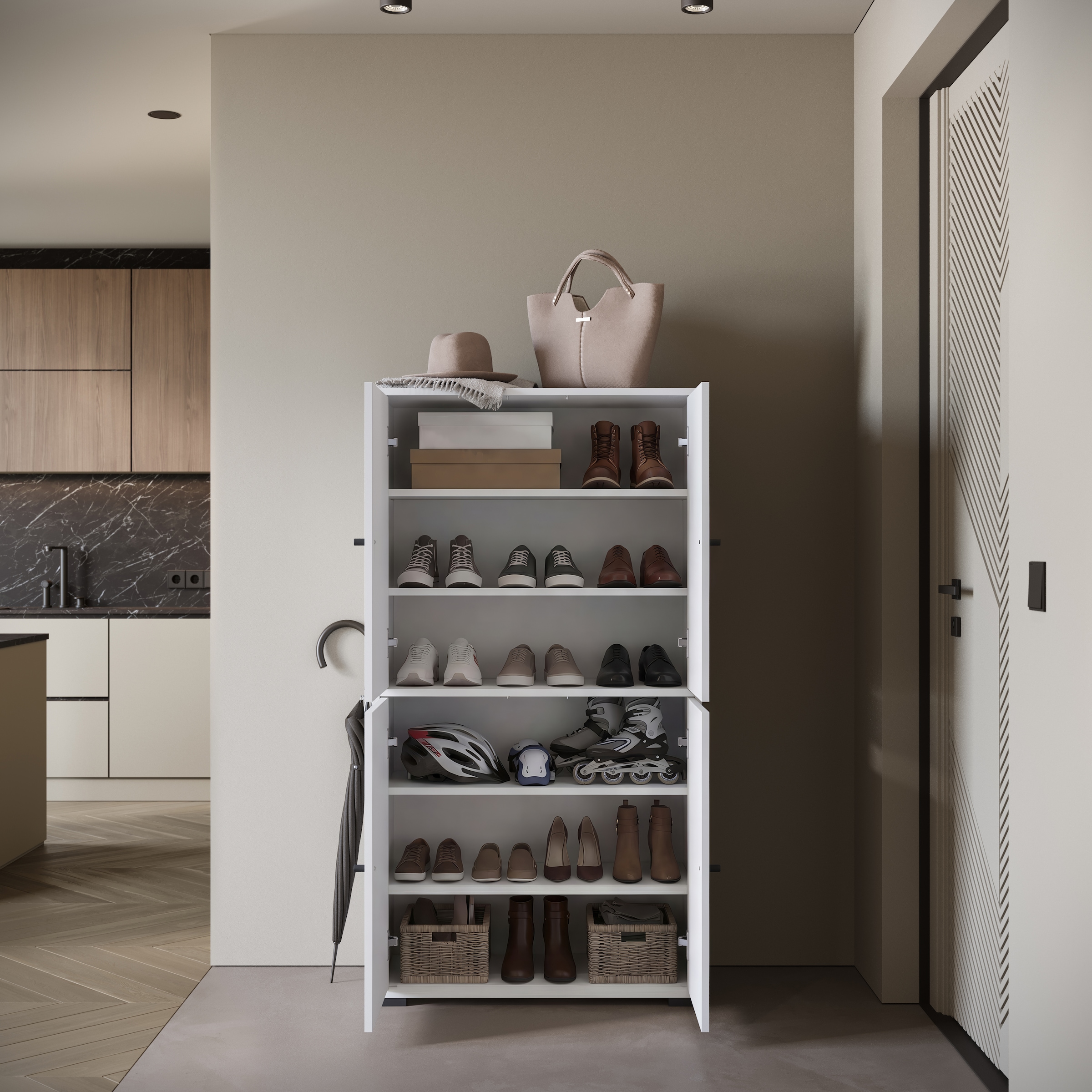 Home affaire Schuhschrank »Schuhkommode Dino« Stauraum mit 4 Türen und verstellbaren Einlegeböden, Breite 70 cm