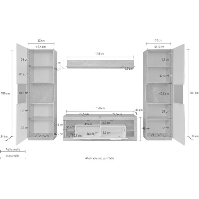 INOSIGN Wohnwand »Gwendolyn«, (Set, 4 St.), pflegeleichtes Design,  Beleuchtung optional, vielseitig kombinierbar | BAUR