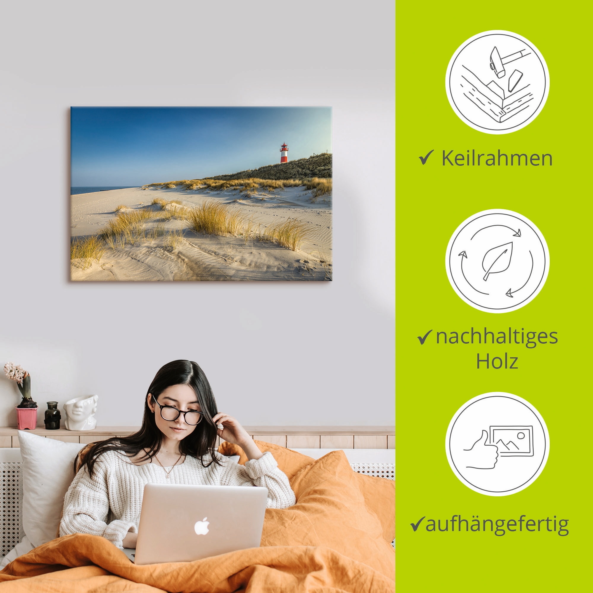 Artland Wandbild »Leuchtturm List-Ost Ellenbogen-Halbinsel«, Strandbilder, (1 St.), als Alubild, Outdoorbild, Leinwandbild, Poster in verschied. Größen