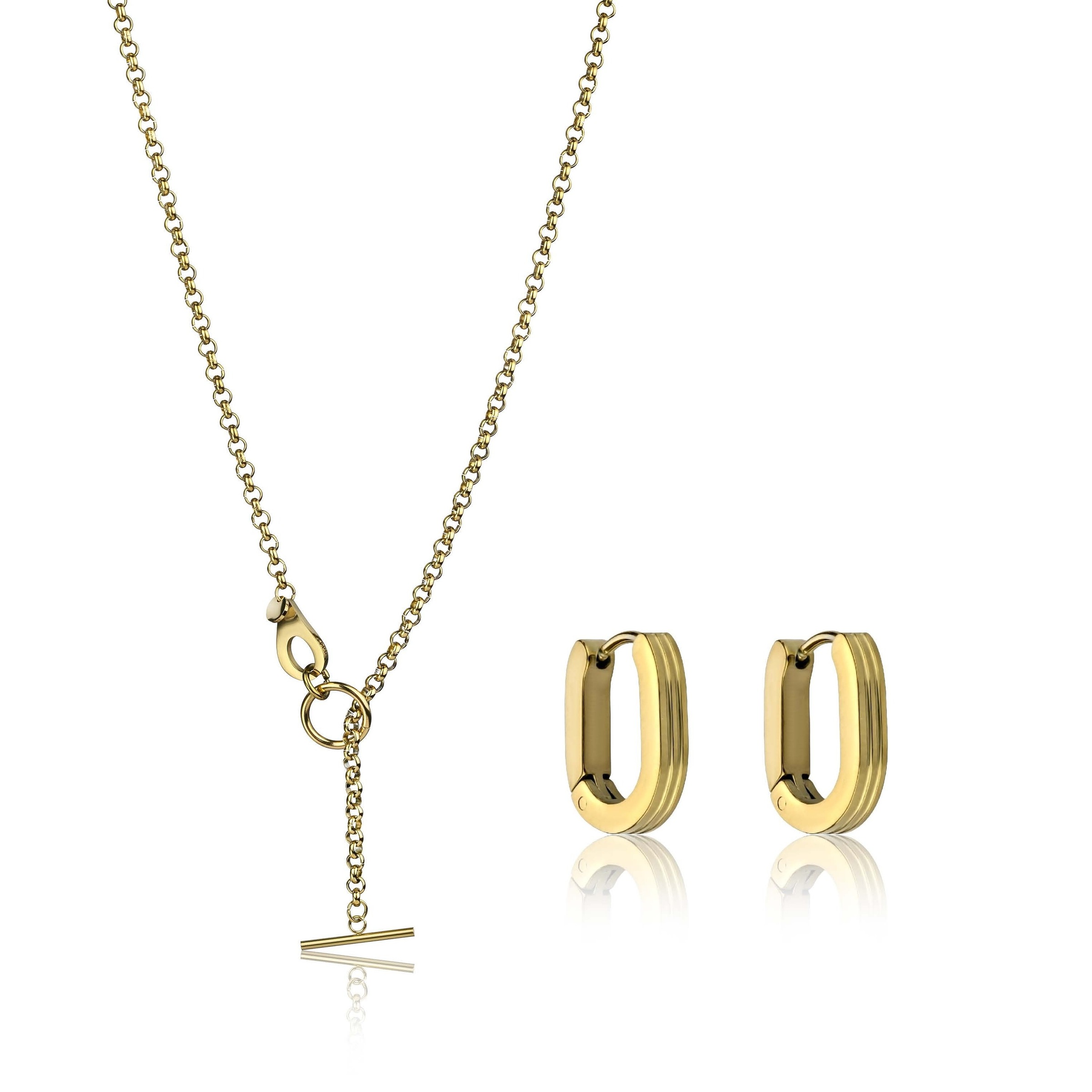 Ohrring und Ketten Set MARC LAUDER "MS007G", gold, Schmuck_Sets, Damen, 80cm, Edelstahl, 80cm