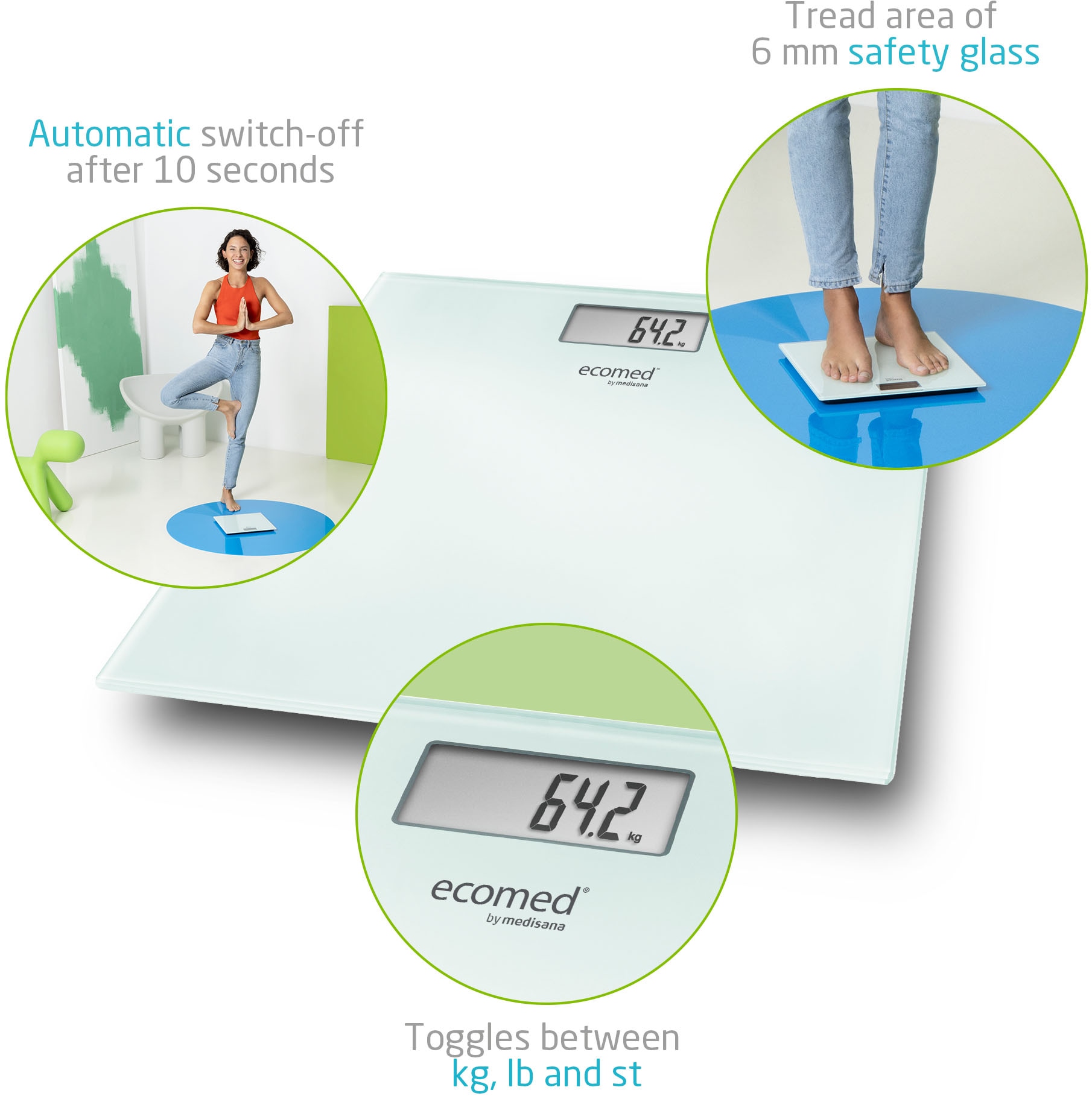 Medisana Personenwaage »PS-72E«, Trittfläche aus 6mm Sicherheitsglas, max.150 kg Tragkraft.