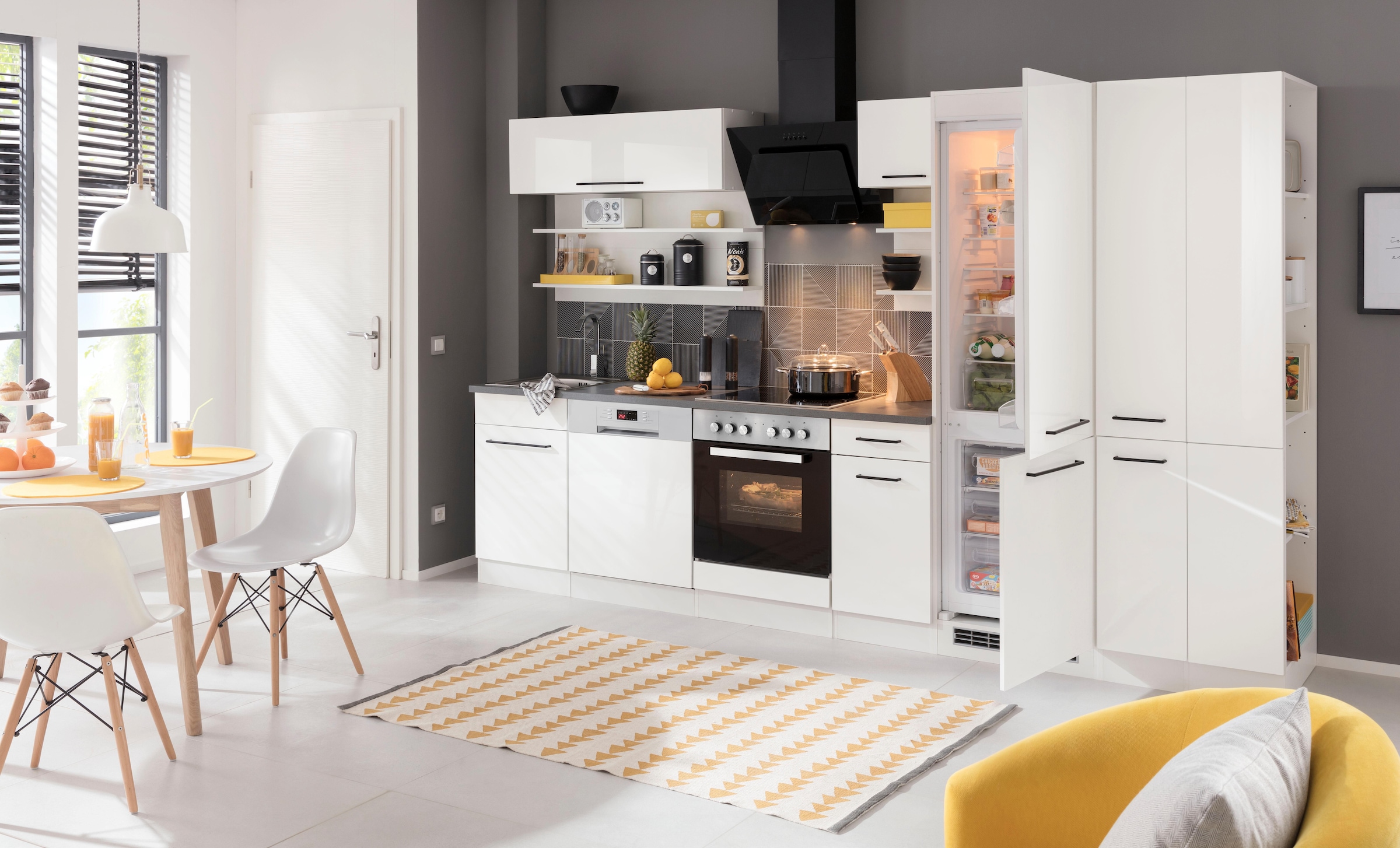 KOCHSTATION Küchenzeile »KS-Tulsa«, ohne E-Geräte, Breite 300 cm, schwarze Metallgriffe, MDF Fronten