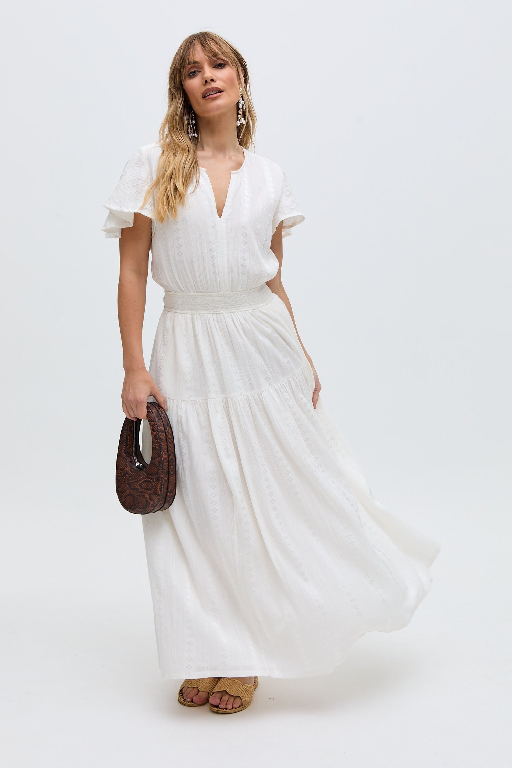 RAFFYA Midikleid "Candice Flutter Sleeve Maxi Dress Damen" günstig online kaufen