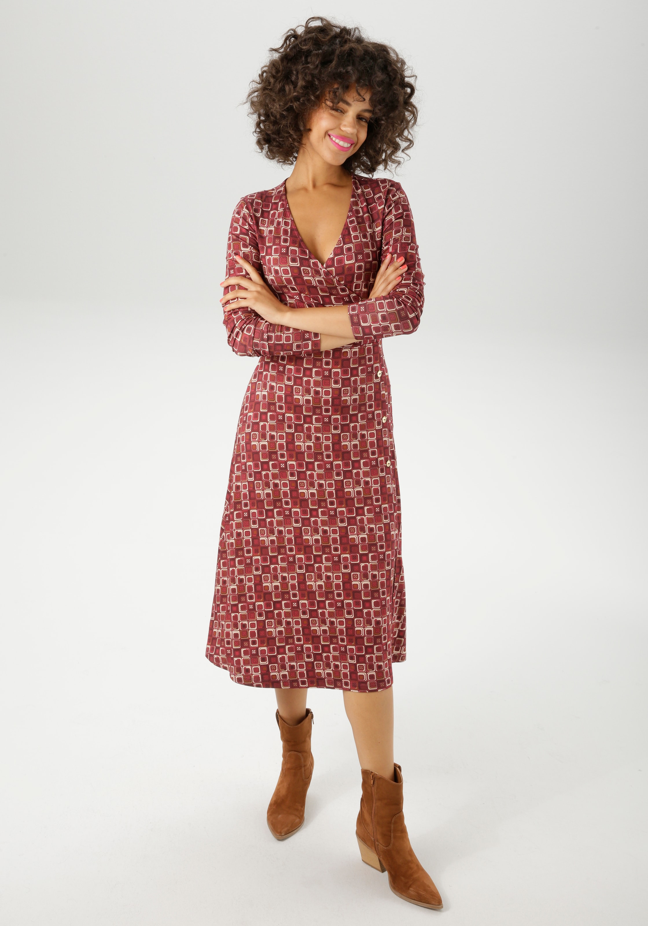 Aniston CASUAL Jerseykleid mit farbharmonischem Retro-Muster günstig online kaufen