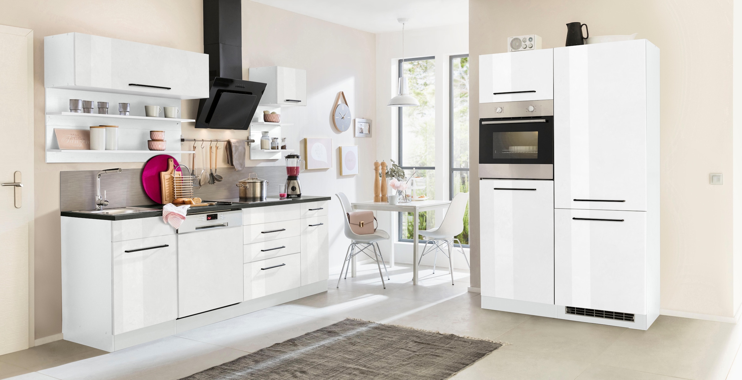 KOCHSTATION "KS-Tulsa" ohne E-Geräte, Breite 330 cm, schwarze Metallgriffe, MDF Fronten